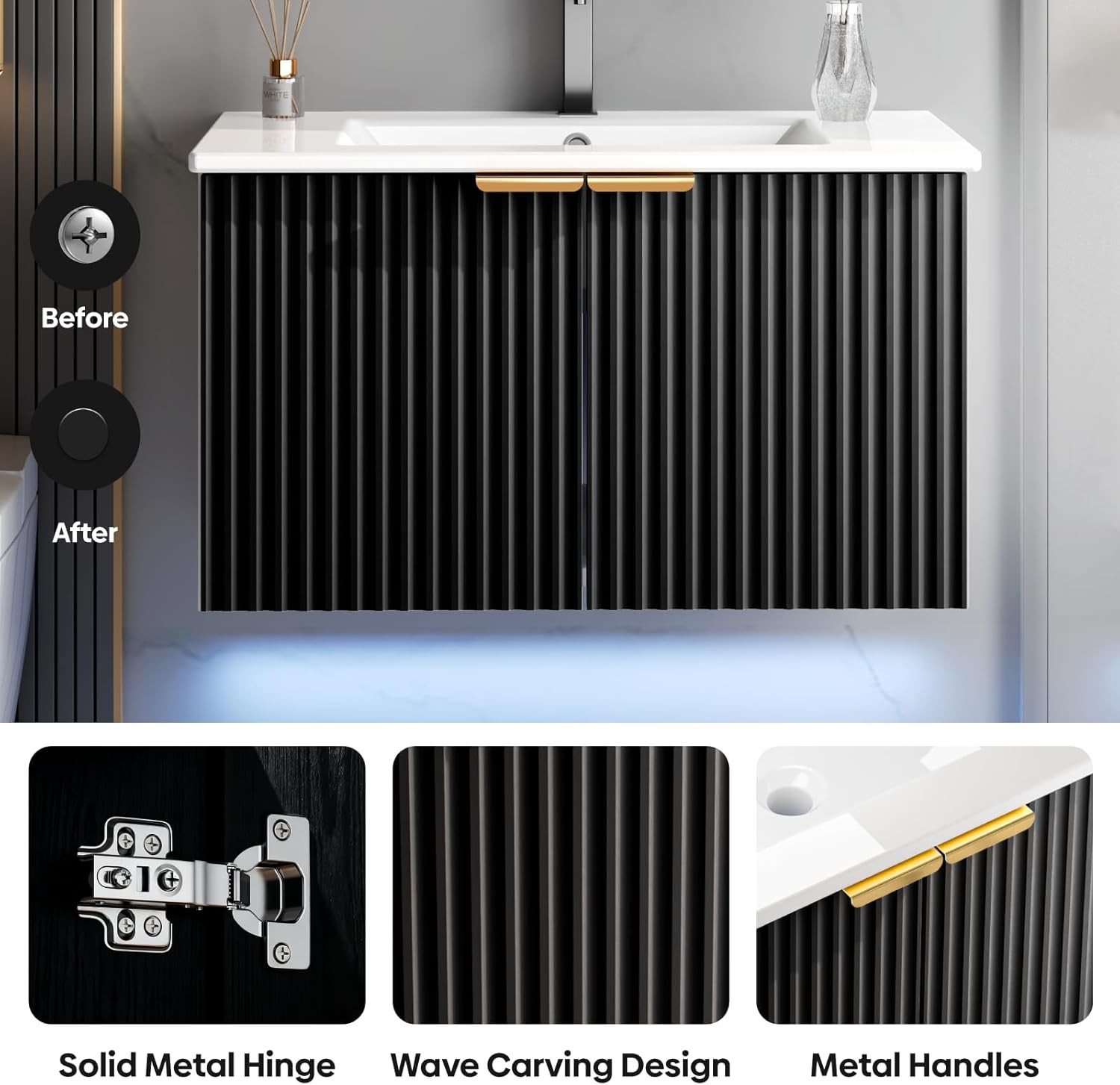 30″ Bathroom Vanity with Sink, Modern Wall Mounted Floating Vanity Cabinet, Mode