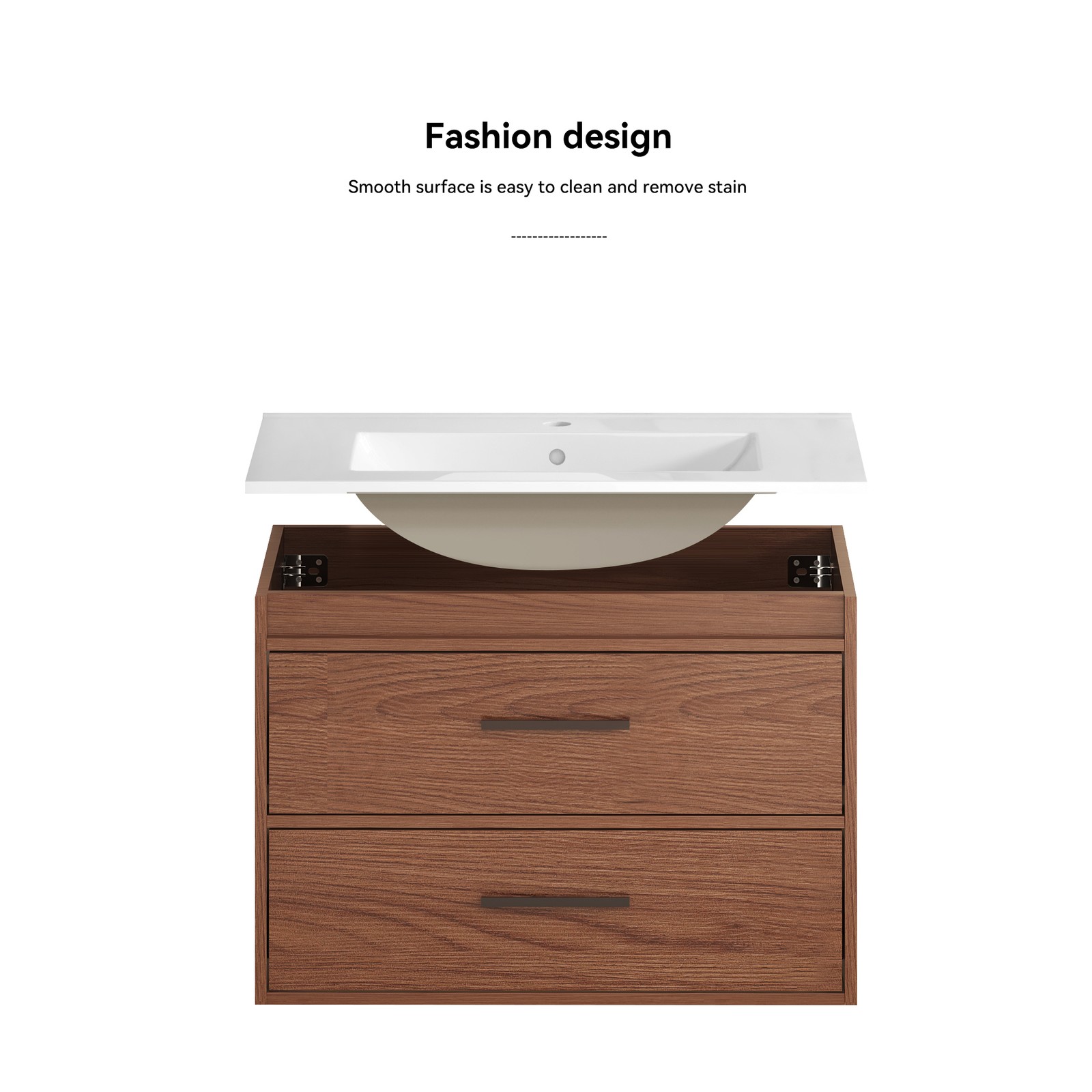 30″ reddish brown Wall Mounting Bathroom Vanity with Soft Close 2 Drawers
