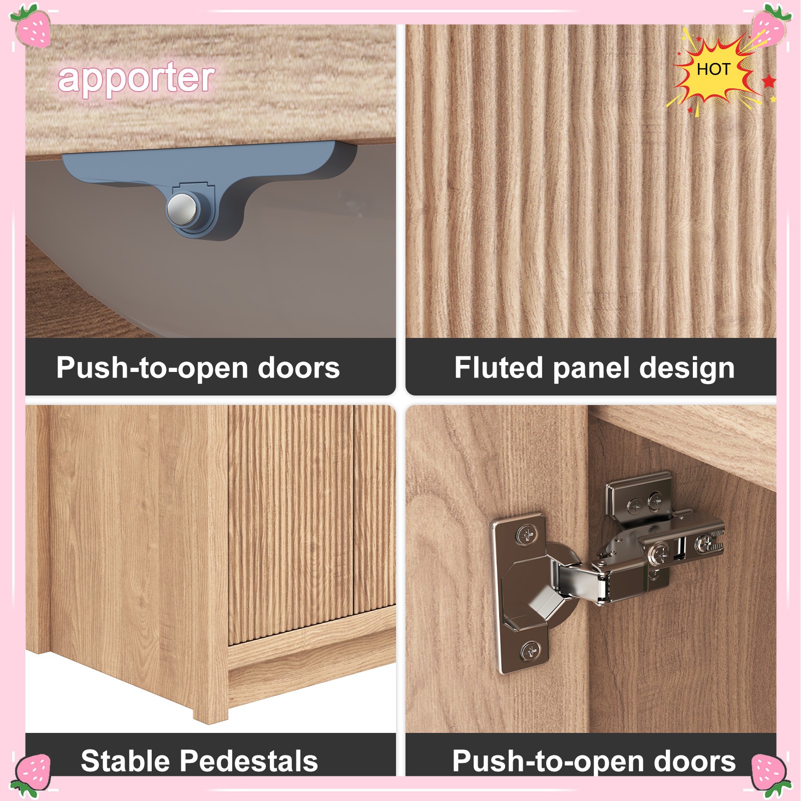 47.3″ Double Sink Bathroom Vanity Wood Grain Modern 2 Basin Storage Cabinet NEW