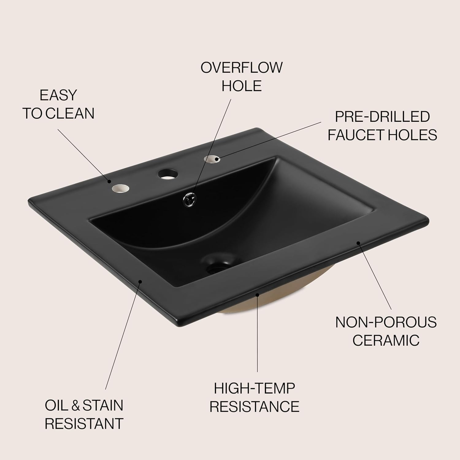 Ancillary 20 In. W X 18.25 In. D Ceramic Vanity Sink Top with 3-Hole Rectangular