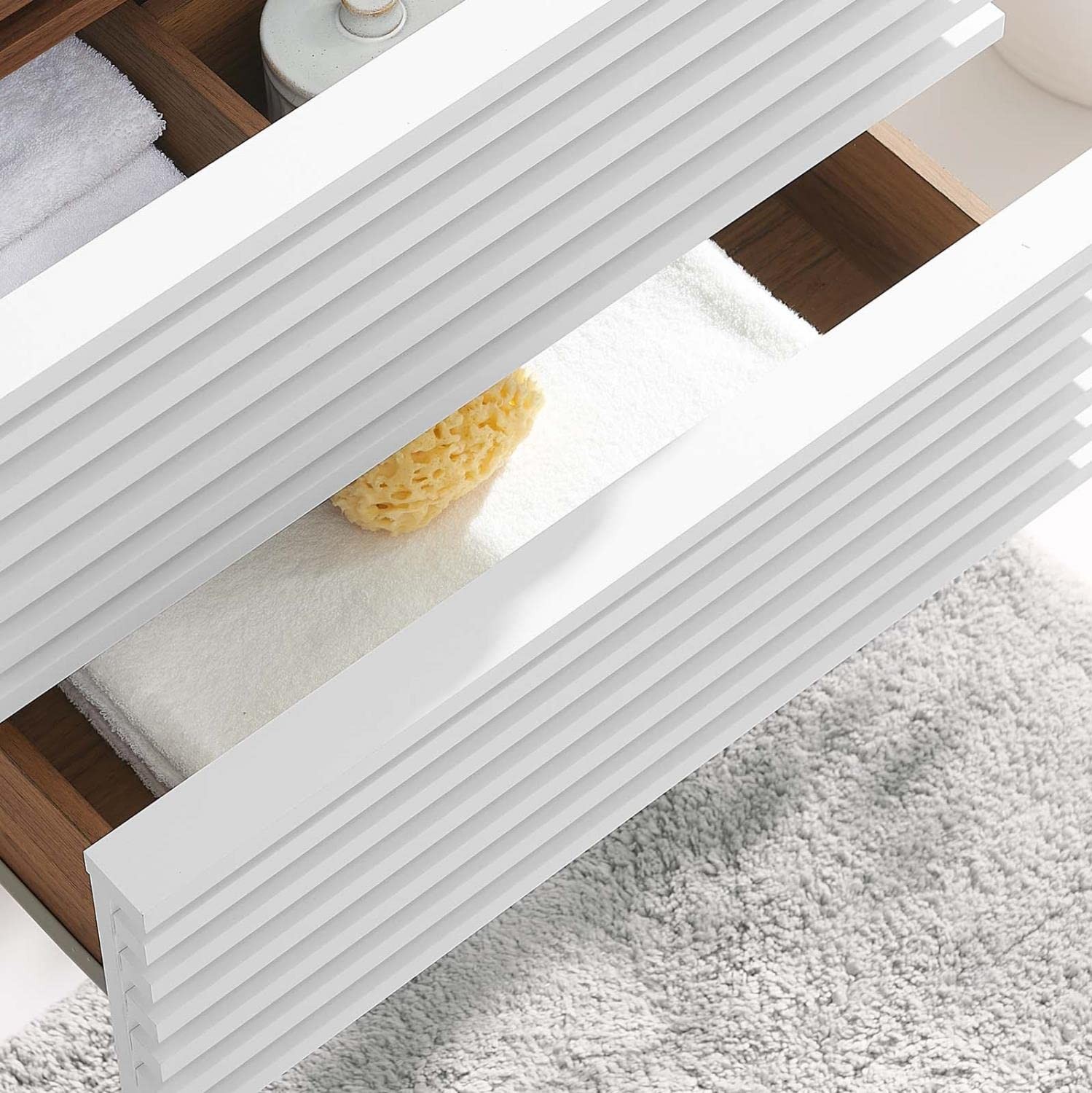 Modway Render 23.5″ MDF Wood Wall-Mount Bathroom Vanity Cabinet in White/Walnut