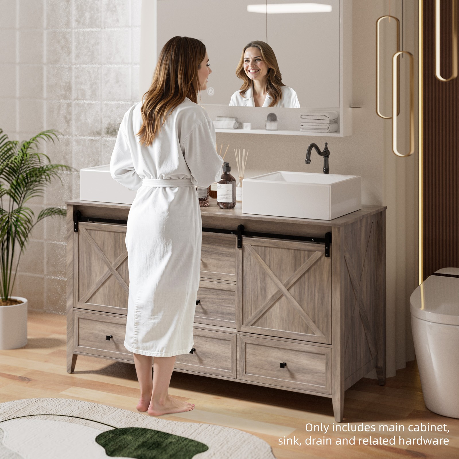 60″ Bathroom Vanity with Double Sink Combo Cabinet, Soft-Close Door & 5 Drawers