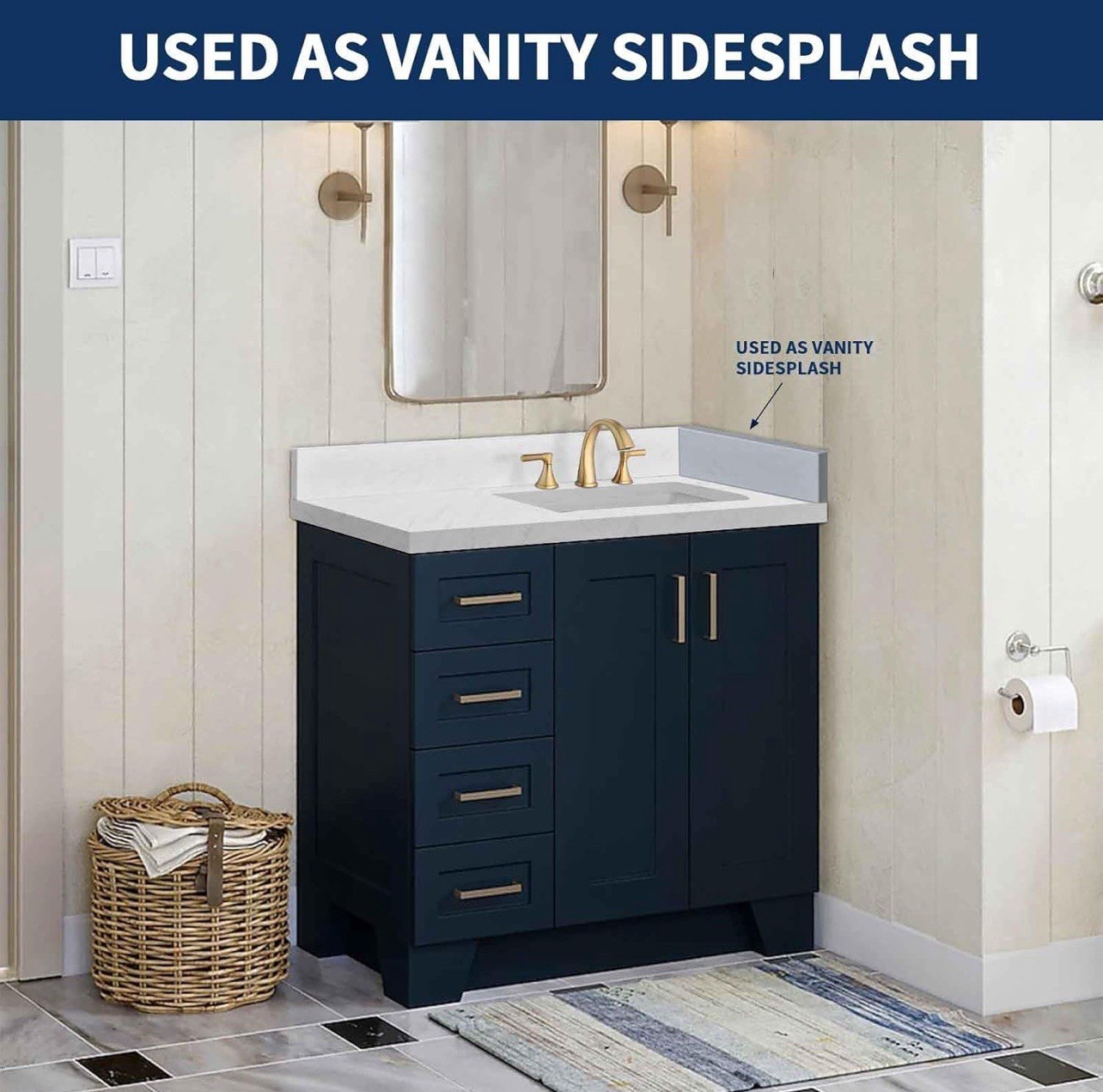 Engineered Stone Side Splash For Bathroom Vanity Sink Top (Ariston White)