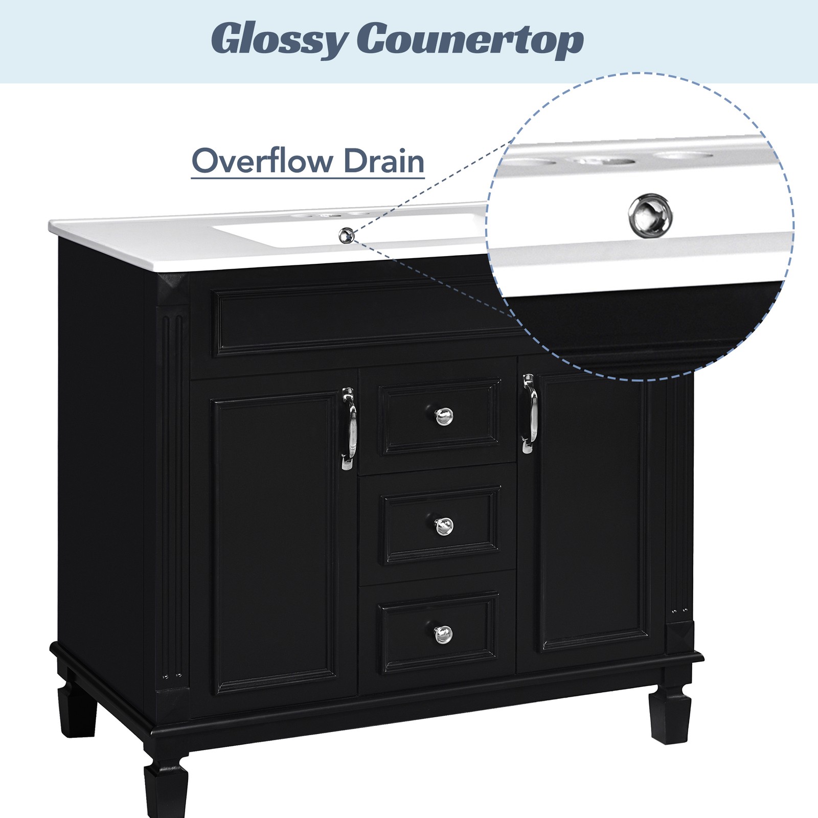 Single sink bathroom dressing table,2 soft-closed doors and 2 drawers