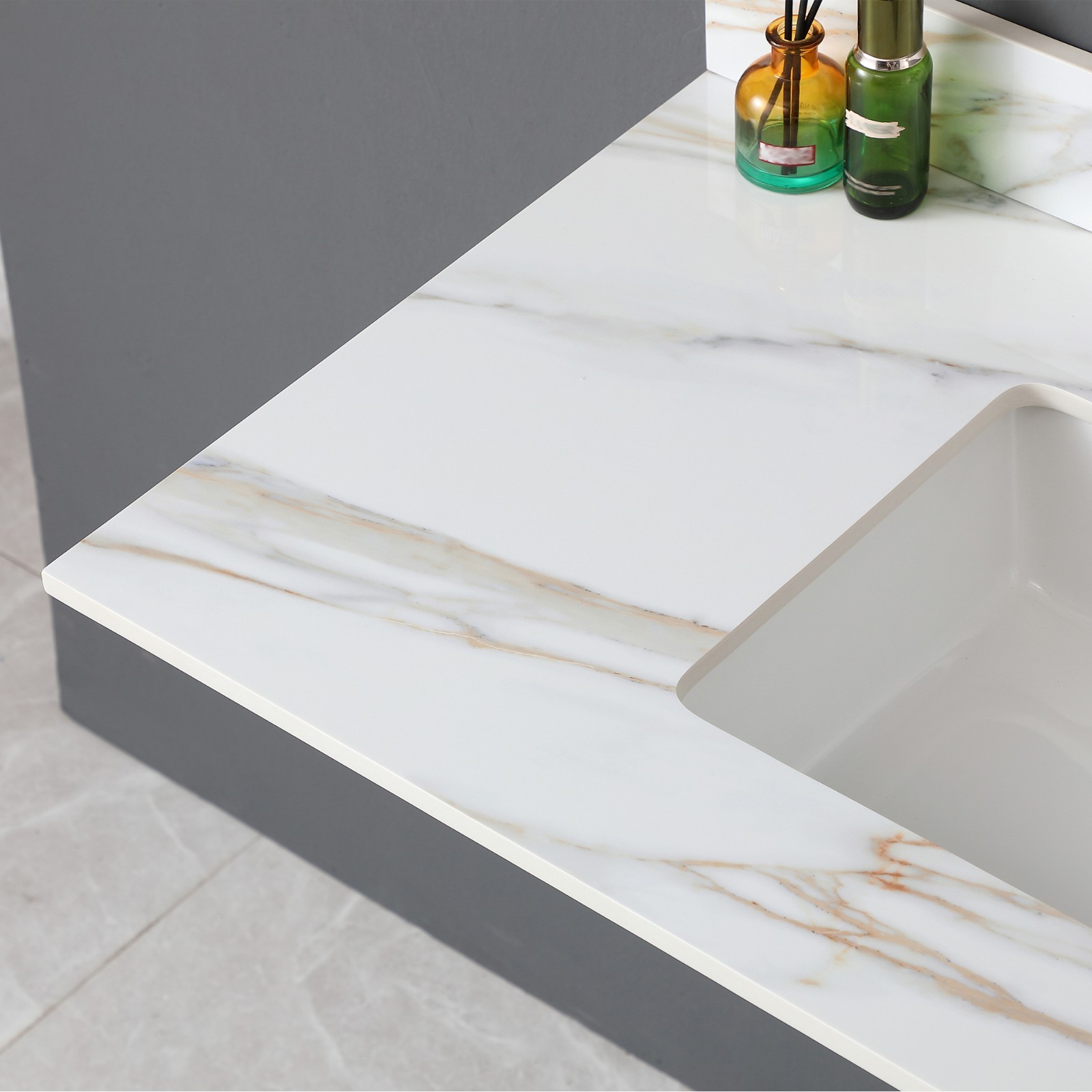 43In Marble Vanity Top with Undermount Sink & Backsplash Carrara White