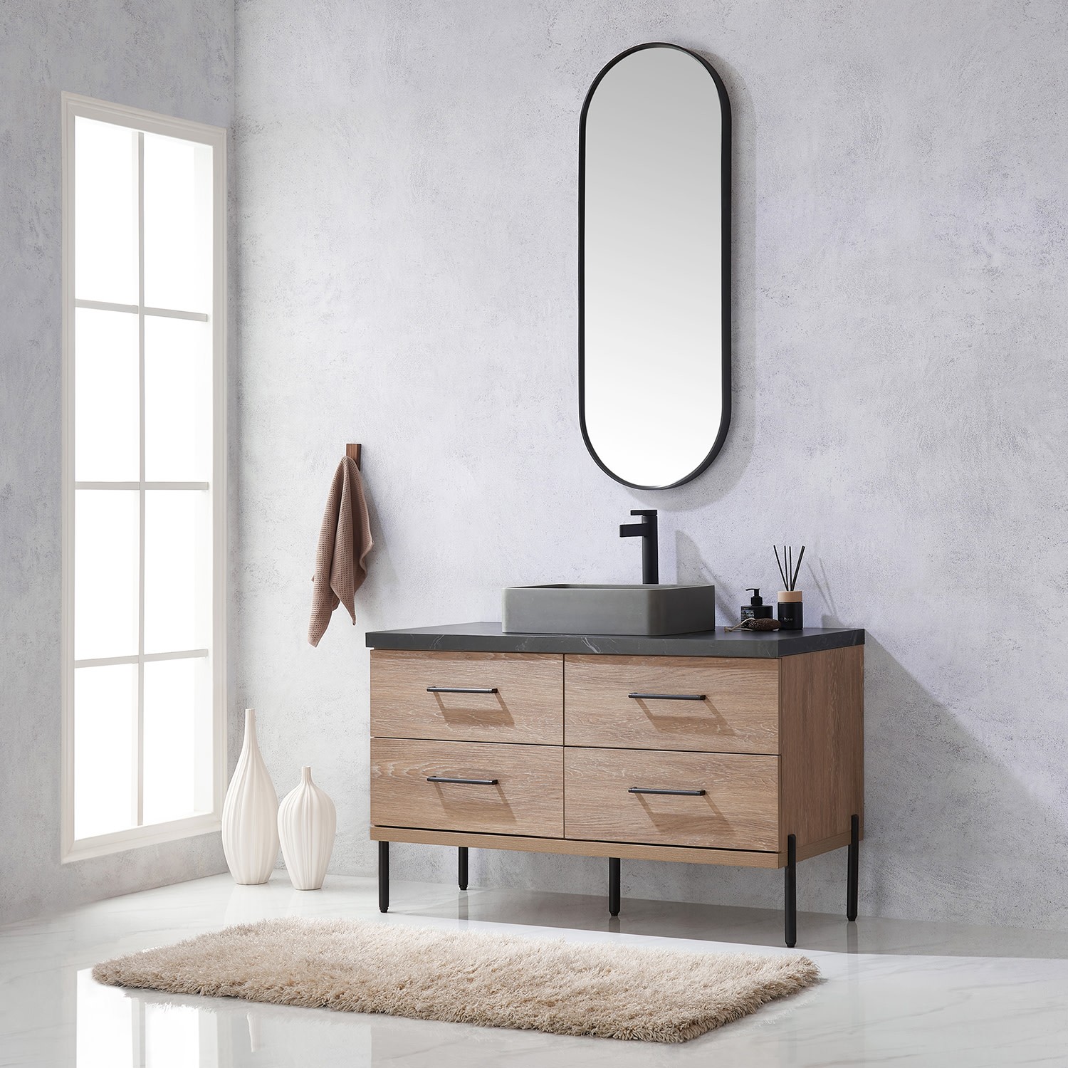 Miseno MV-705148S Trento 48″ – North American Oak / Black