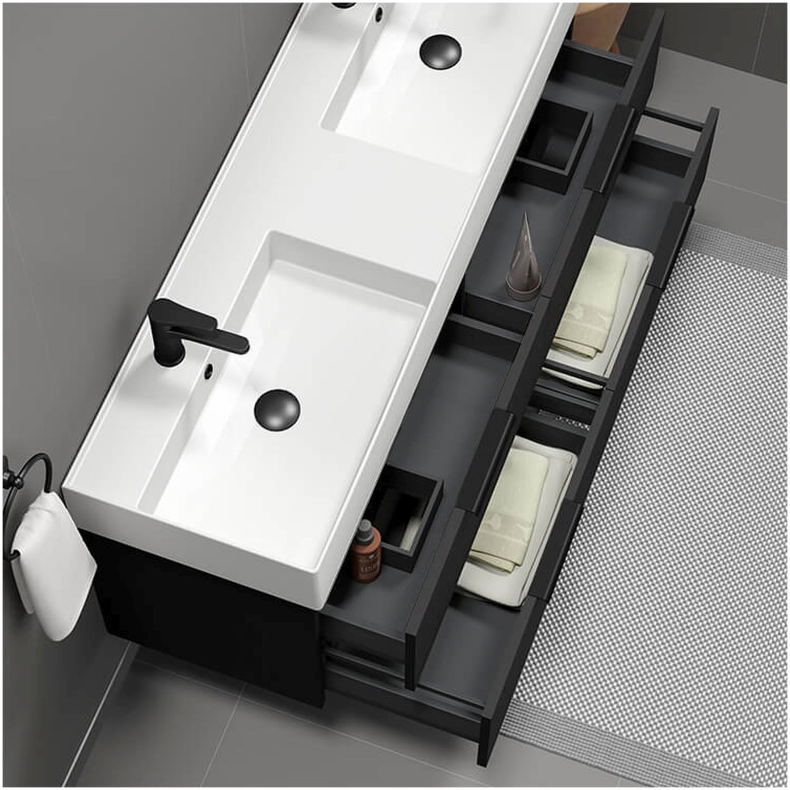 Nameeks Derin-5618-W-2 Derin 54″ Wall Mounted Double Basin Vanity – Black