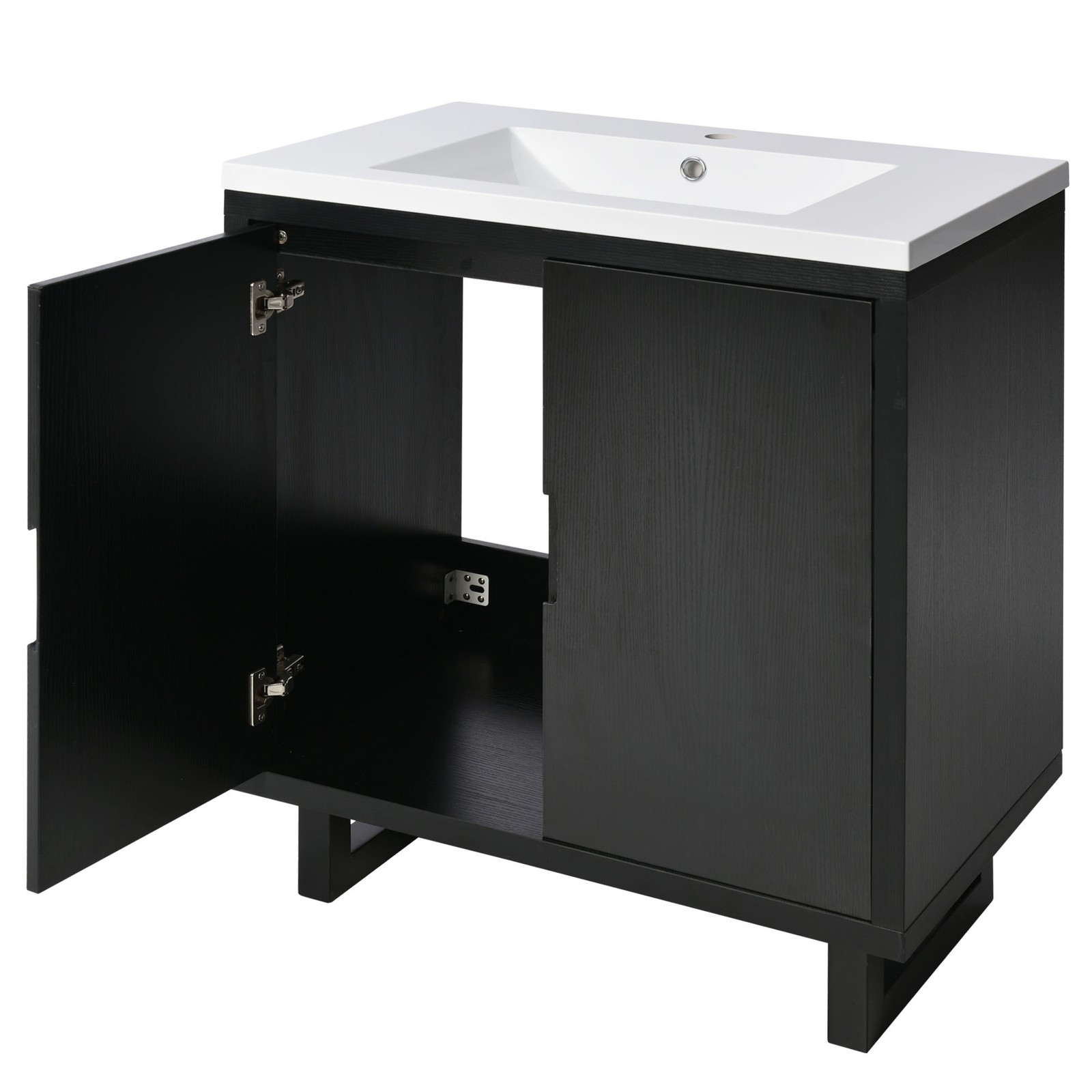 30″ Bathroom Vanity Set with Sink, Solid Wood Frame, Black Cabinet