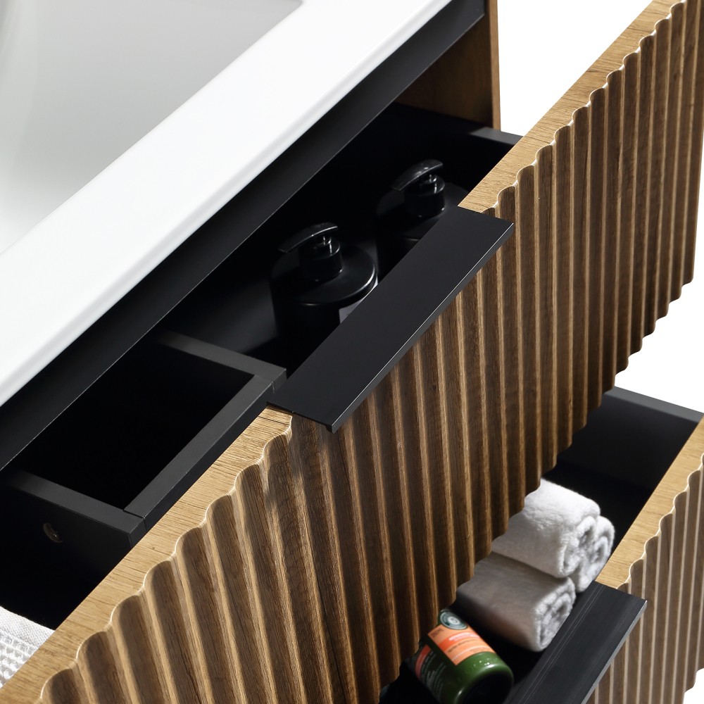 35.04 in Modern Golden Oak Floating Vanity with Ceramic Sink