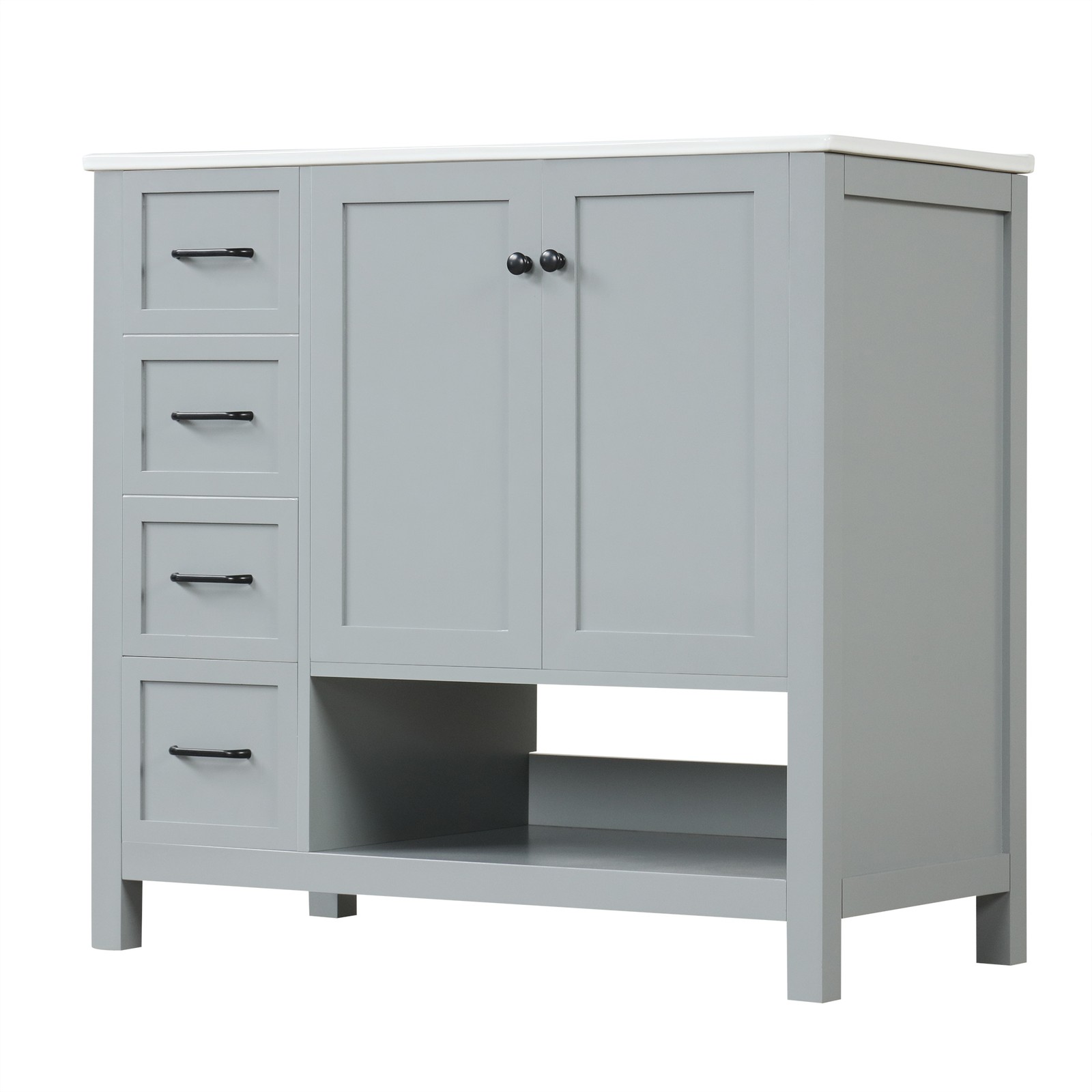 36″ Bathroom Vanity with Sink Top, Cabinet, Two Doors, Two Drawers, Grey