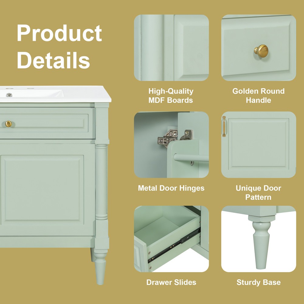 36″ Bathroom Vanity w/ Sink, Freestanding Vanity Cabinet, Door Shelf, 2 Drawers