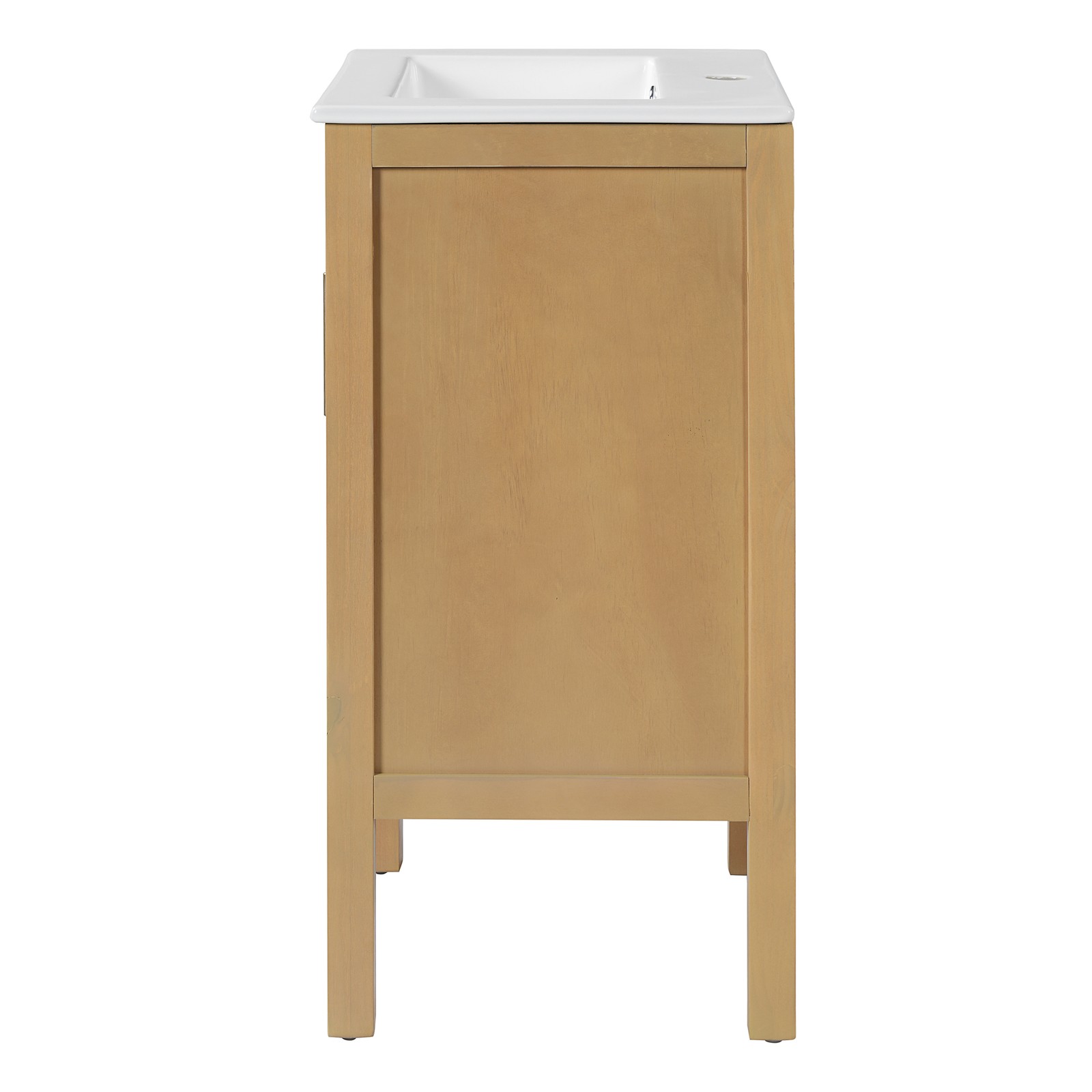 18″ Bathroom Vanity with Ceramic Sink, Storage Cabinet, Natural Wood
