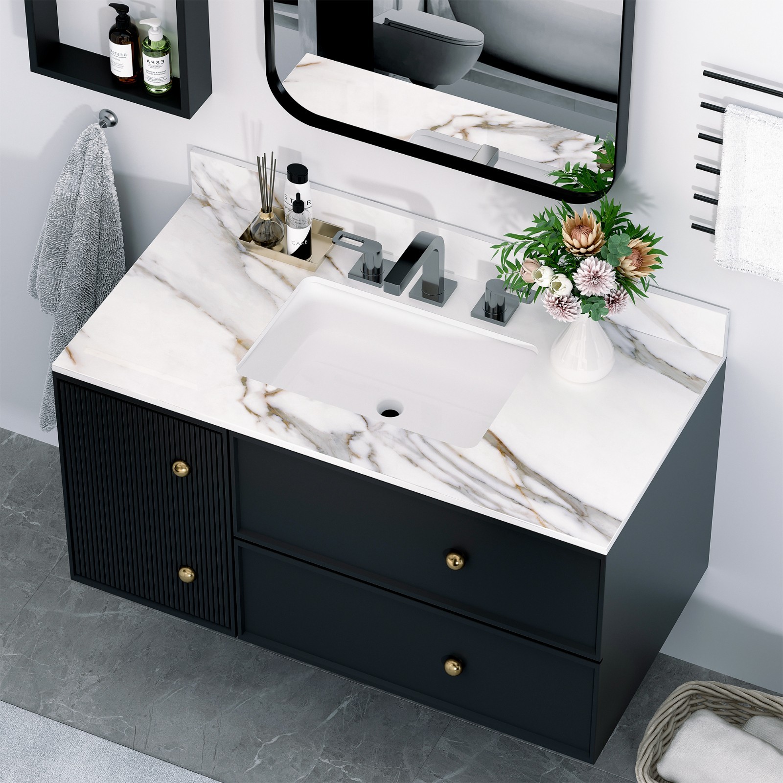 43In Marble Vanity Top with Undermount Sink & Backsplash Carrara White