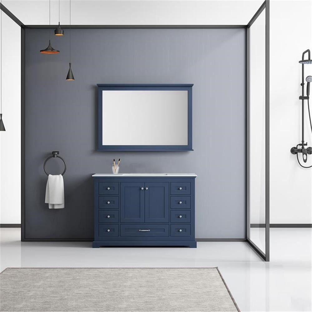 Lexora Home Dukes 48″ Carrara Marble Top Single Vanity in Navy Blue