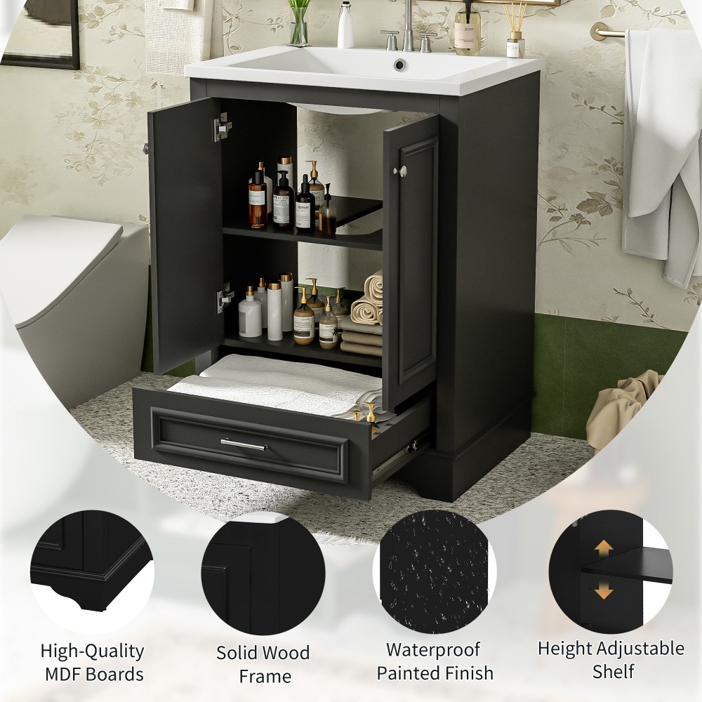 Bathroom Vanity W Ceramic Sink Combo Silver Handles