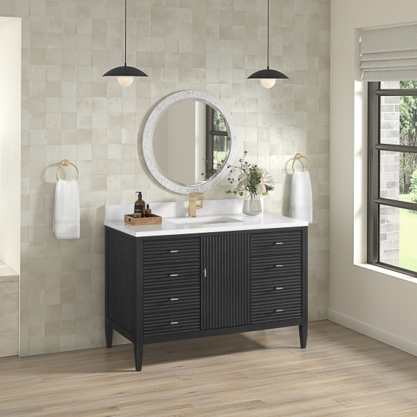 48″ James Martin Myrrin 485-V48-CBO-3WZ Vanity Cabinet White Zeus Silestone Top