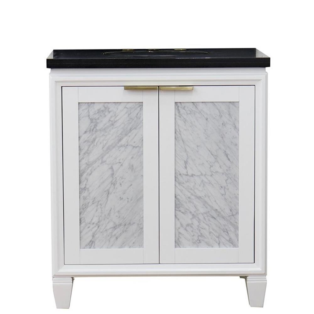 Trento 31″ Single Oval Sink Solid Wood Vanity in White/Black Galaxy