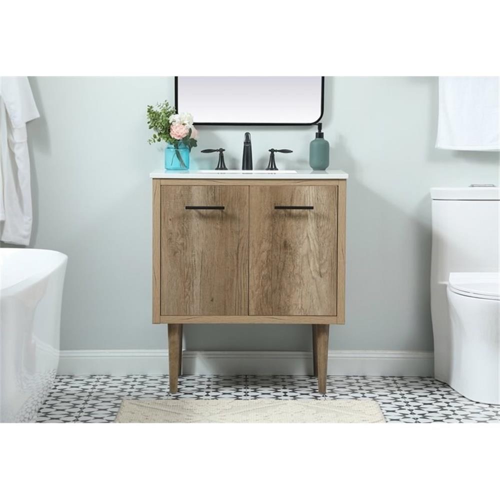 Elegant Decor Cyrus 30″ Aluminum MDF Single Bathroom Vanity in Natural Oak