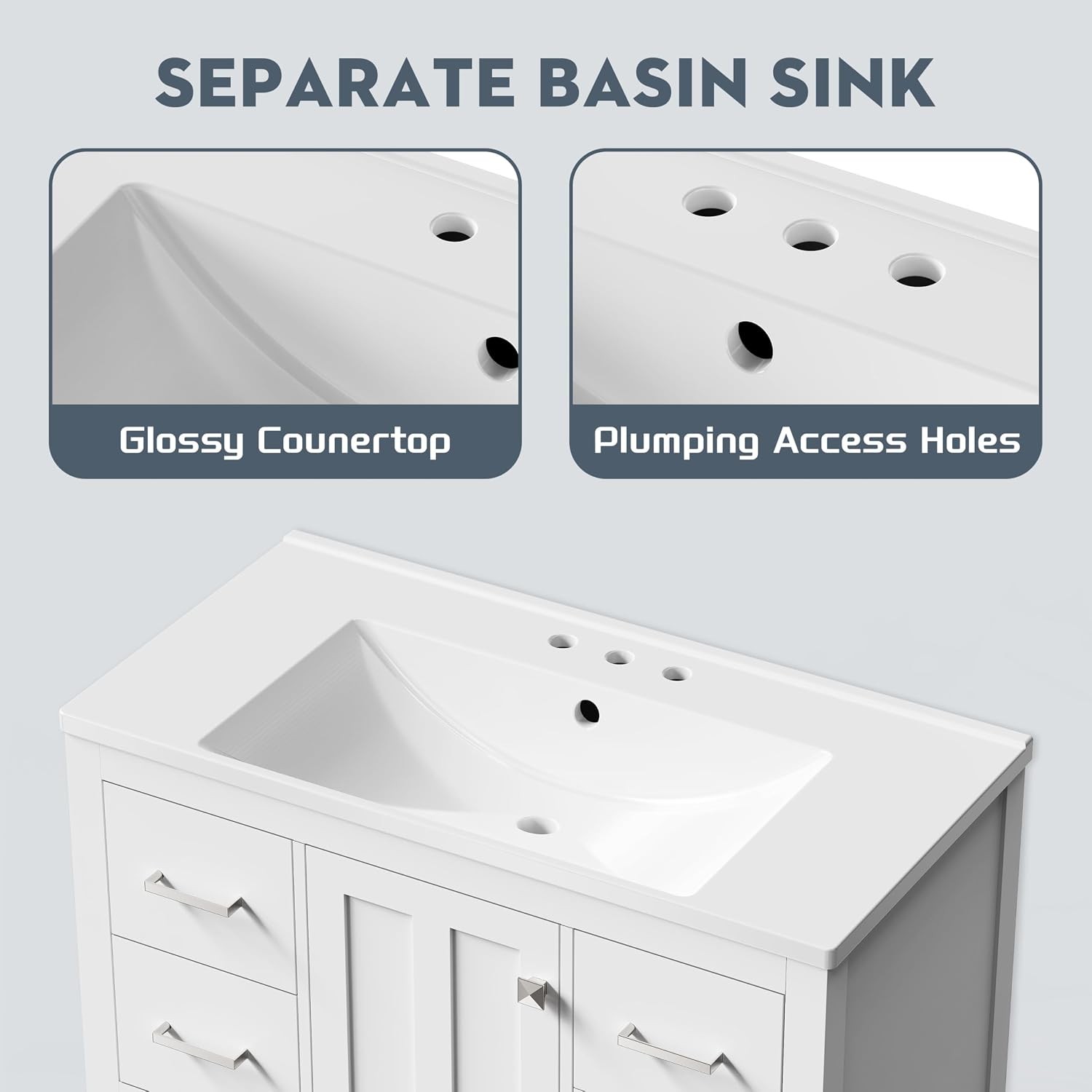 36” Bathroom Vanity W/ Single Sink Solid Wood Frame Modern Bathroom Storage