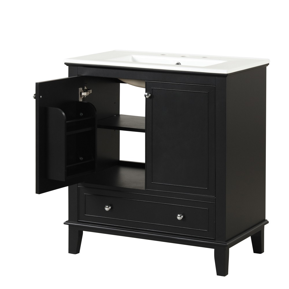 30 Inch Black Bathroom Vanity with Sink Combo Solid Wood MDF Bathroom Cabinet