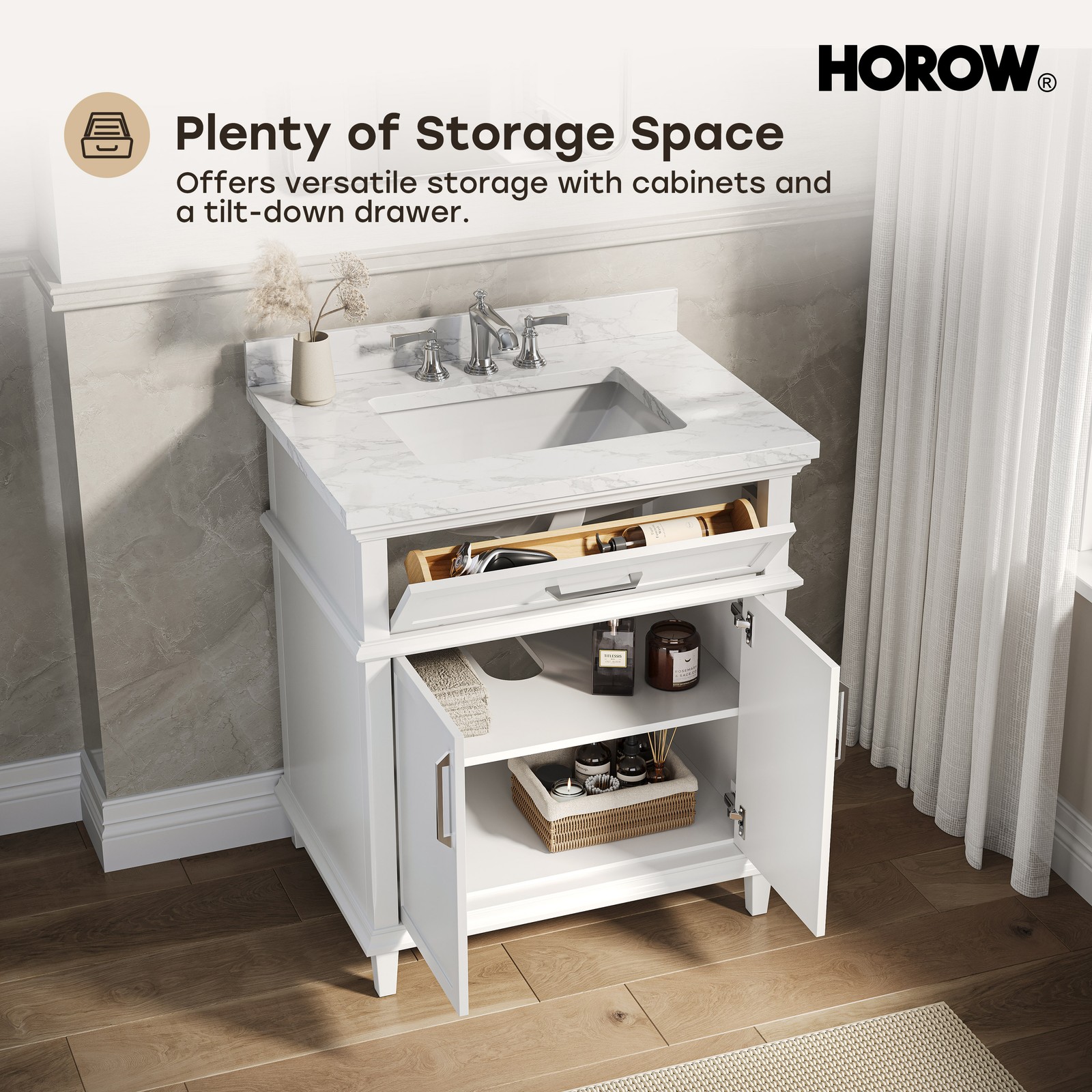 HOROW 30” Bathroom Vanity with Undermount Basin Freestanding Storage Cabinet