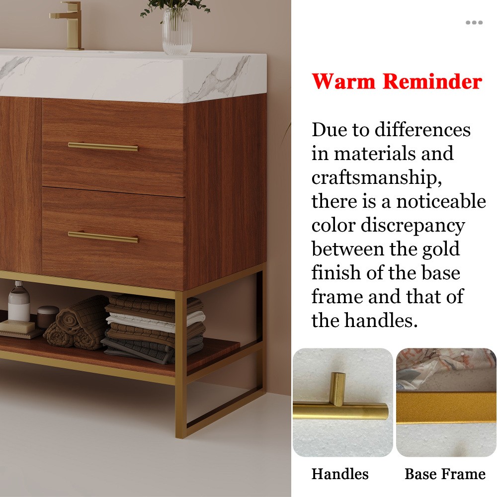 36in Free-Standing Bathroom Vanity Seamless Ceramic Sink & Sintered Stone Top