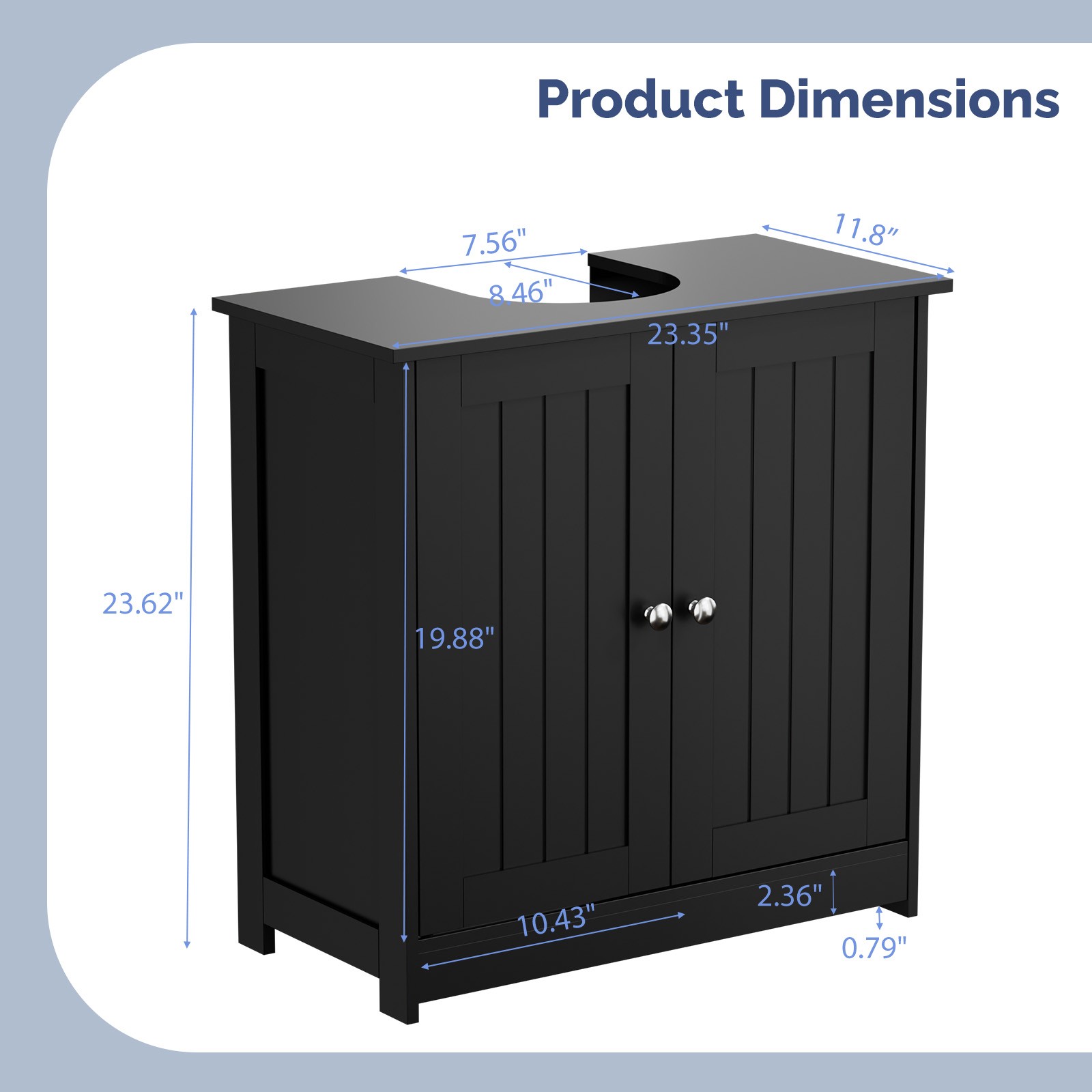 24″ Pedestal Under Sink Storage Bathroom Vanity with 2 Doors Bathroom Cabinet