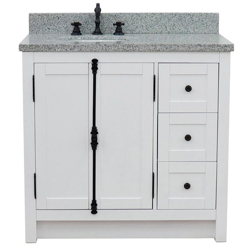 Plantation Solid Wood Vanity with Left Oval Sink in Glacier Ash/Gray