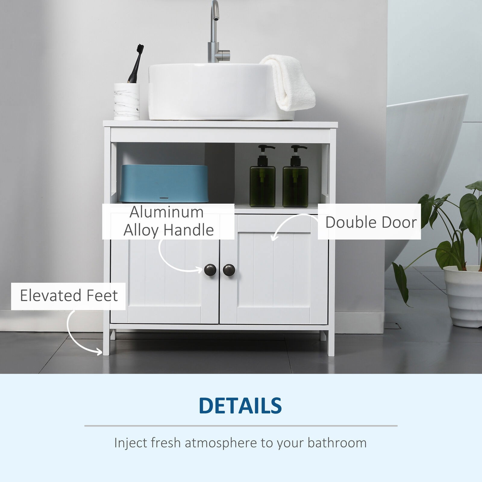 Pedestal Under Sink Cabinet w/ Doors, Bathroom Storage Organizer Unit, White