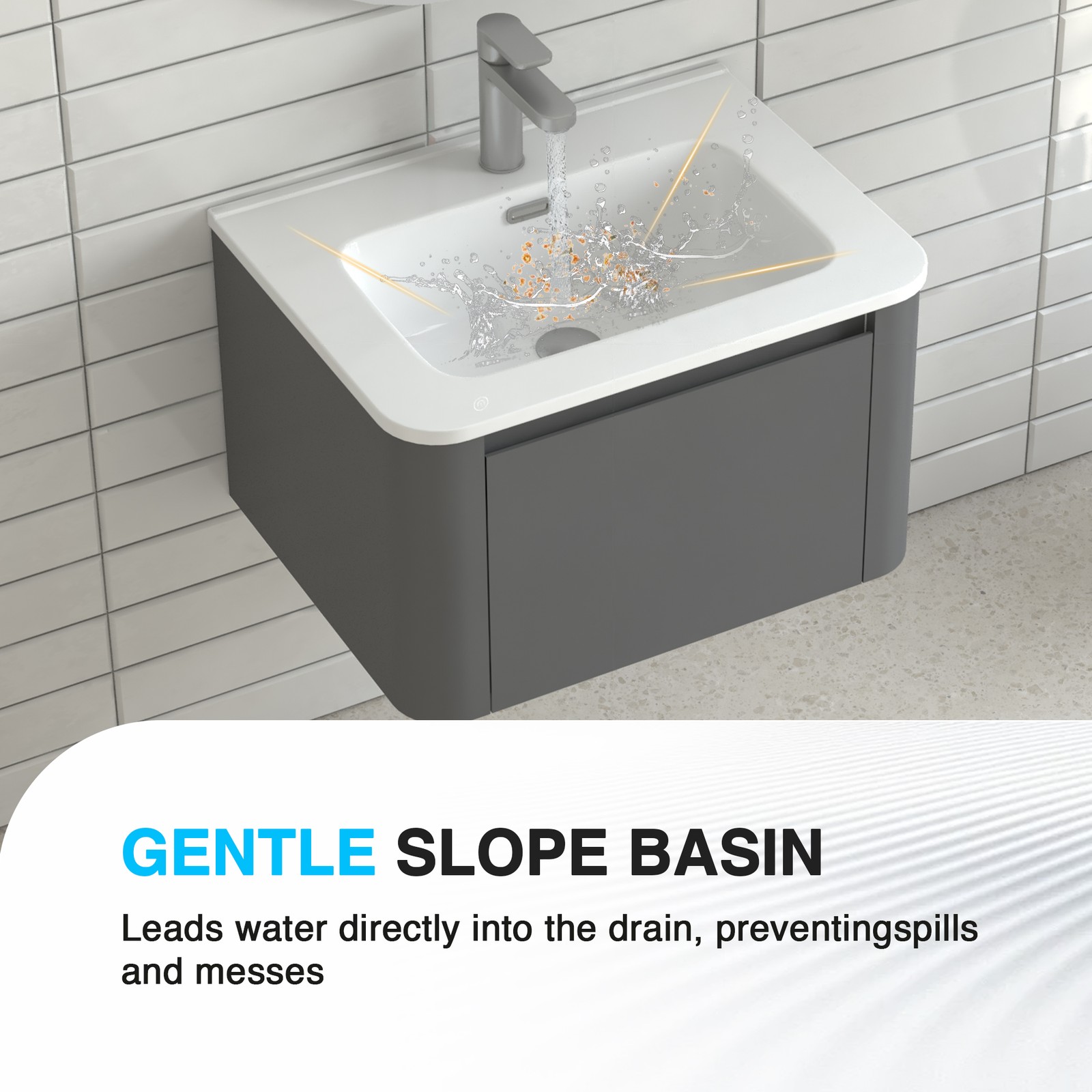 24″ Grey Floating Bathroom Vanity with White Ceramic Integrated Basin