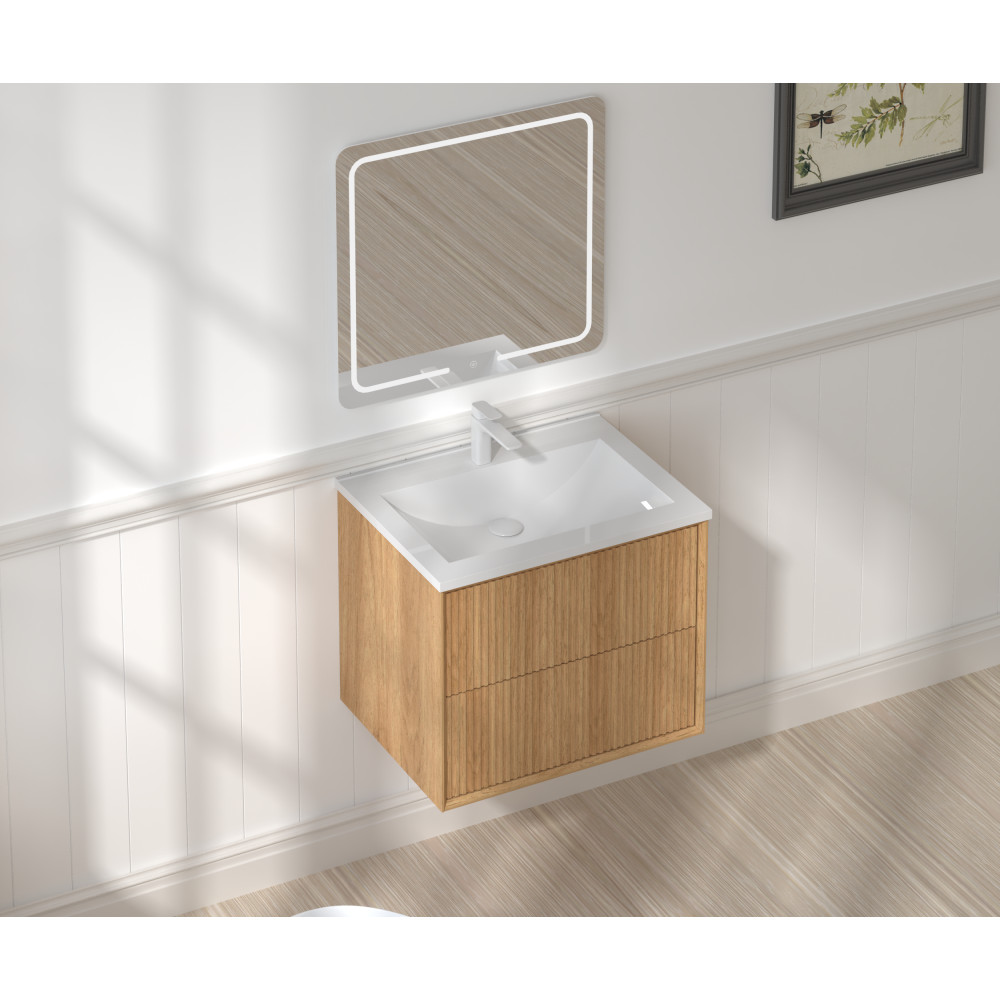 24 Inch Walnut Floating Bathroom Vanity Wall Mounted Solid Wood Cabinet
