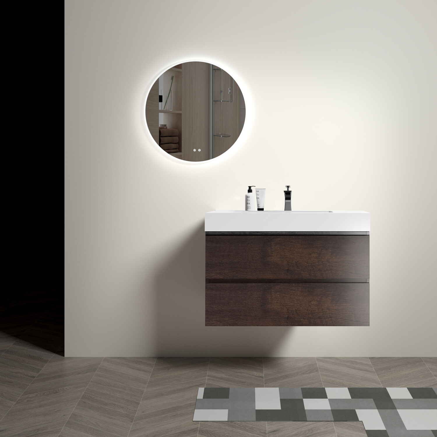 36″ 30″ 24″ Wall Mounted Bathroom Vanity w/Sink,Floating Vanity Cabinet,2 Drawer