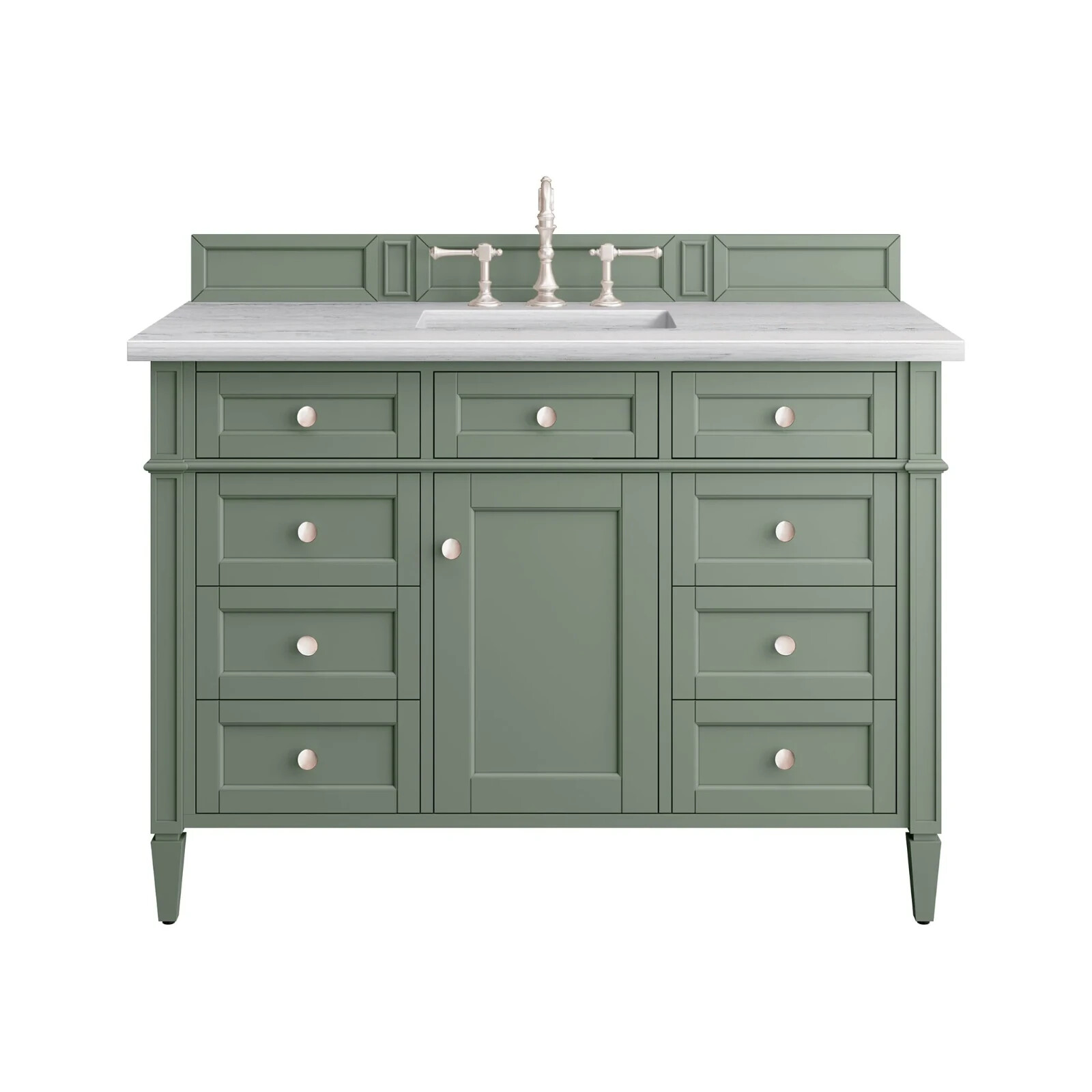 48″ James Martin Brittany Sage Green Single Bathroom Vanity + White Marble Top