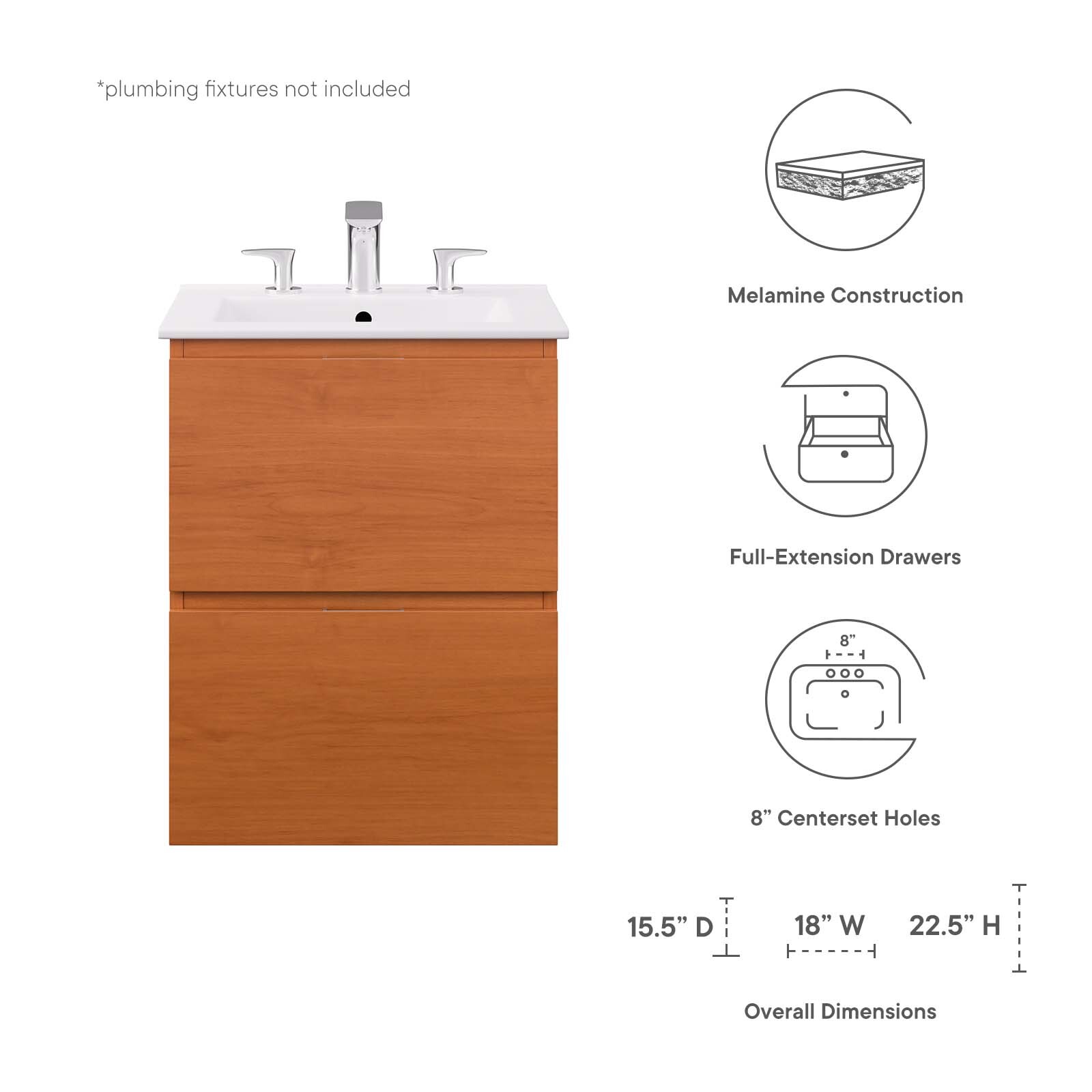 Modway Scenic 18″ Wall-Mount Bathroom Vanity in Cherry White