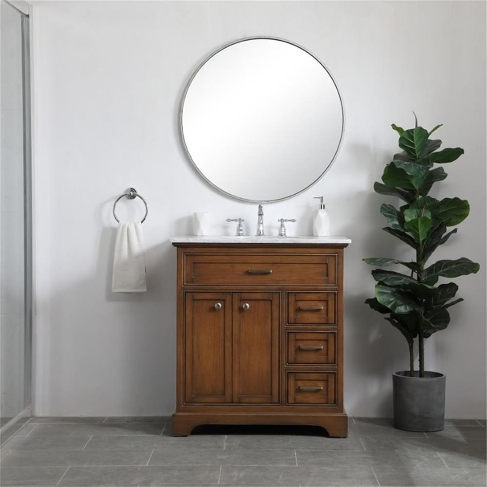 Elegant Decor Aaron 32″ Single Marble Top Bathroom Vanity in Teak
