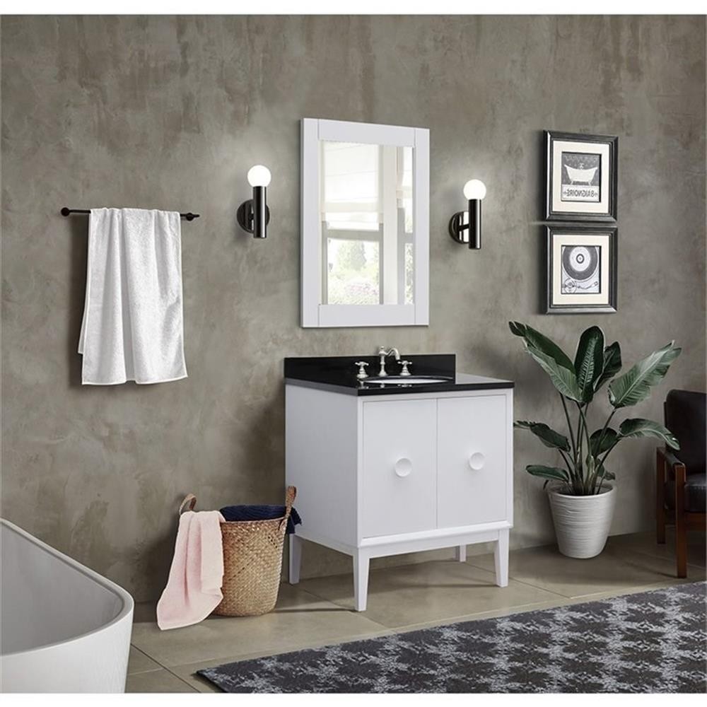 Stora 31″ Solid Wood Single Oval Sink Vanity with Black Galaxy Top in White
