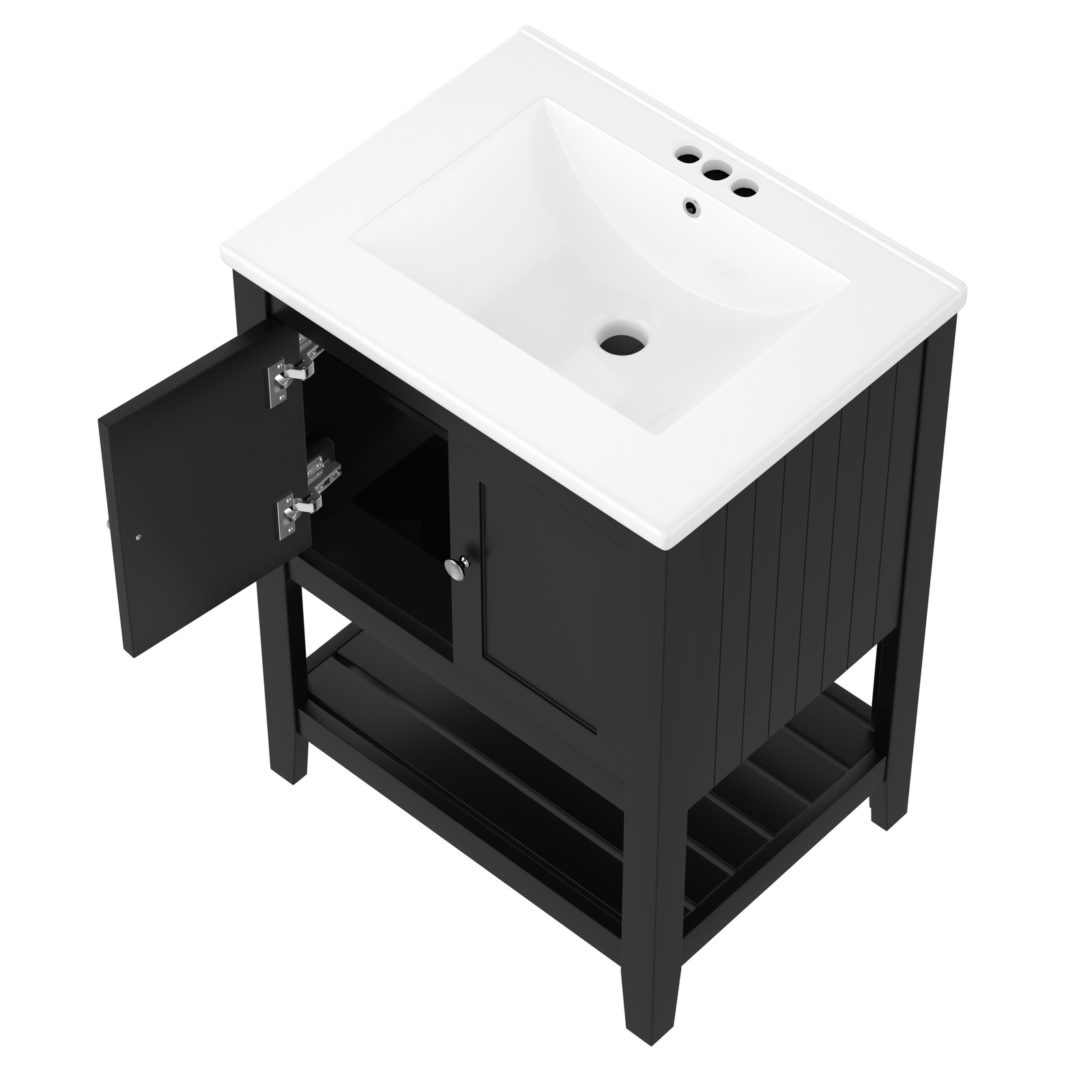 24″ Black Modern Bathroom Vanity with Ceramic Sink & Wood Frame