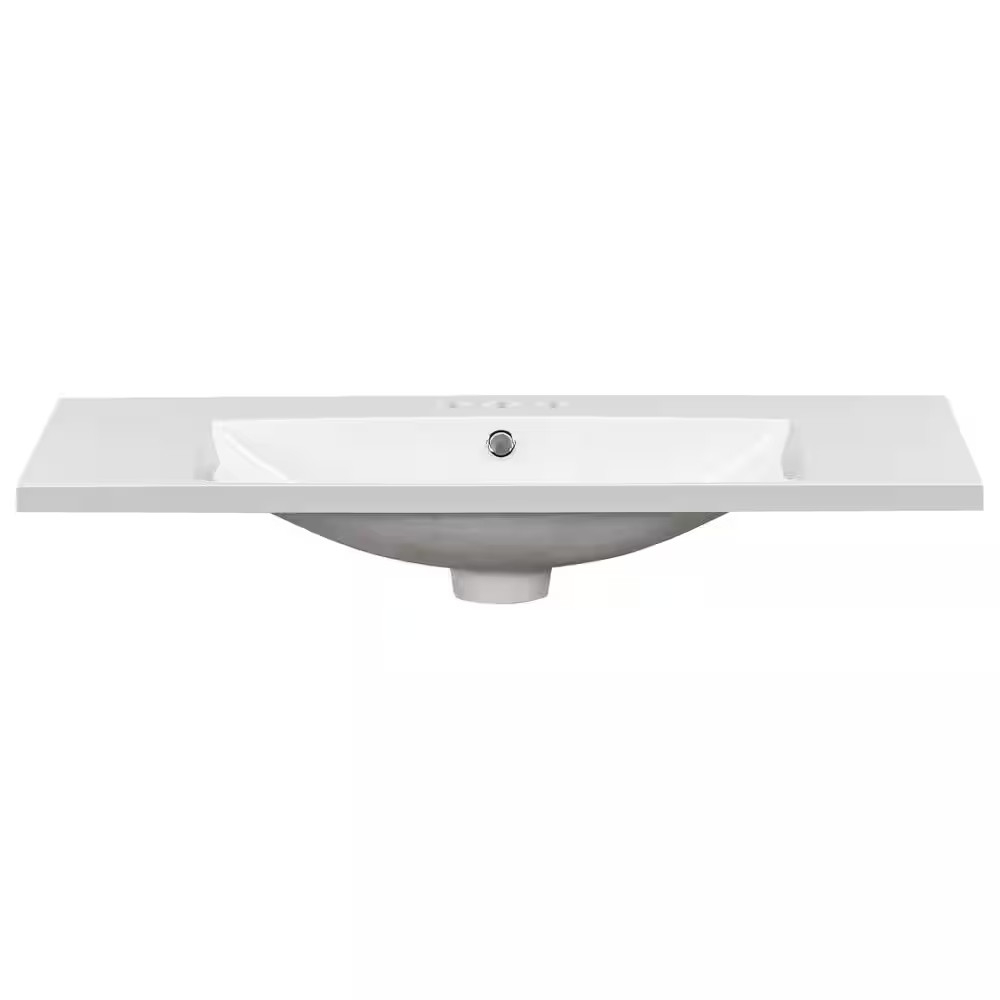 36 In. W X 18 In. D Rectangular 3 Hole Bathroom Sink Resin Vanity Top in White w