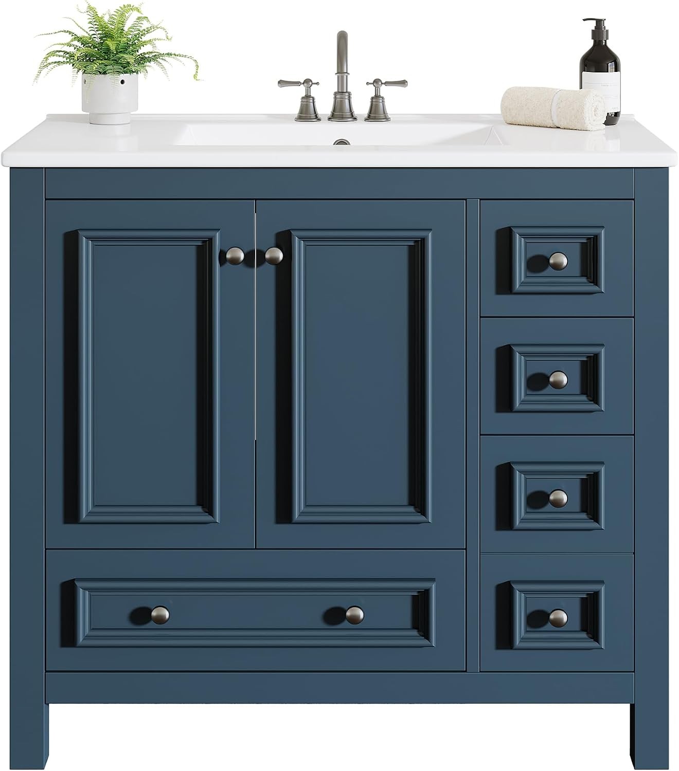 36″Bathroom Vanity with Sink, Freestanding Bathroom Vanities Cabinet w/ 4 Drawer