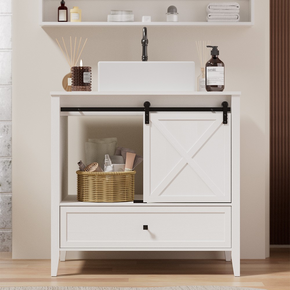 36-Inch Bathroom Vanity w/ Ceramic Sink Modern Wood Vanity Storage Cabinet