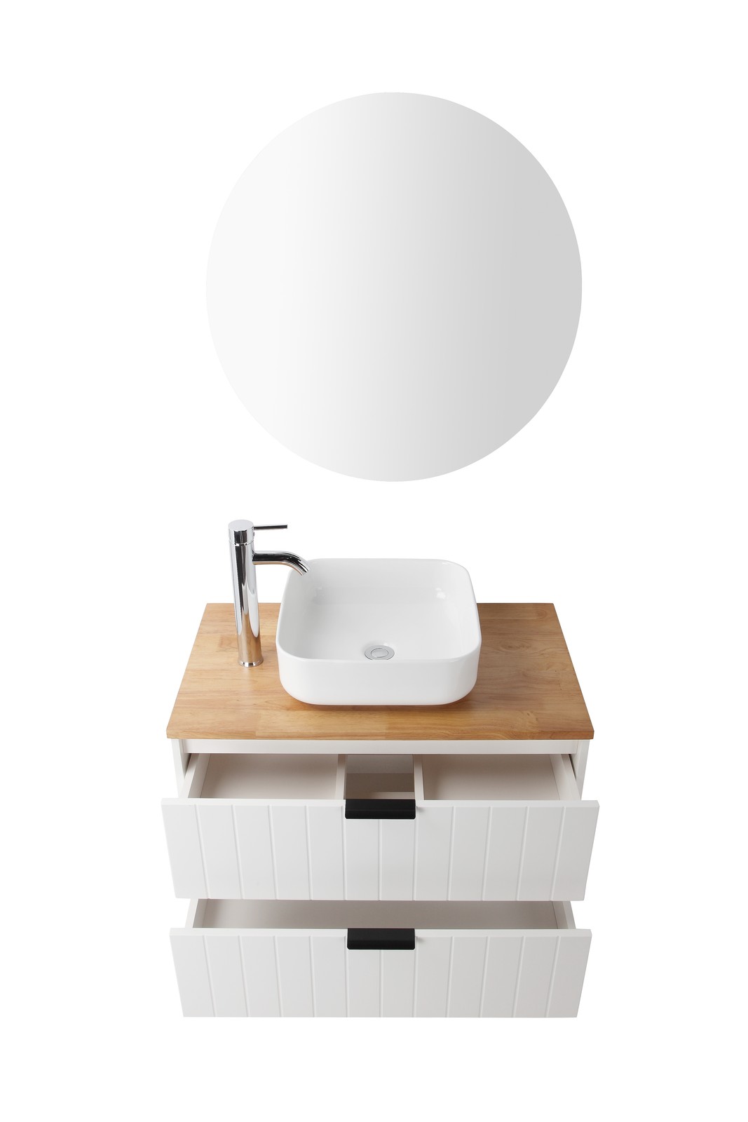 32 Inch Double Drawer Wall Mount Bathroom Vanity White Cabinet Solid Wood Top