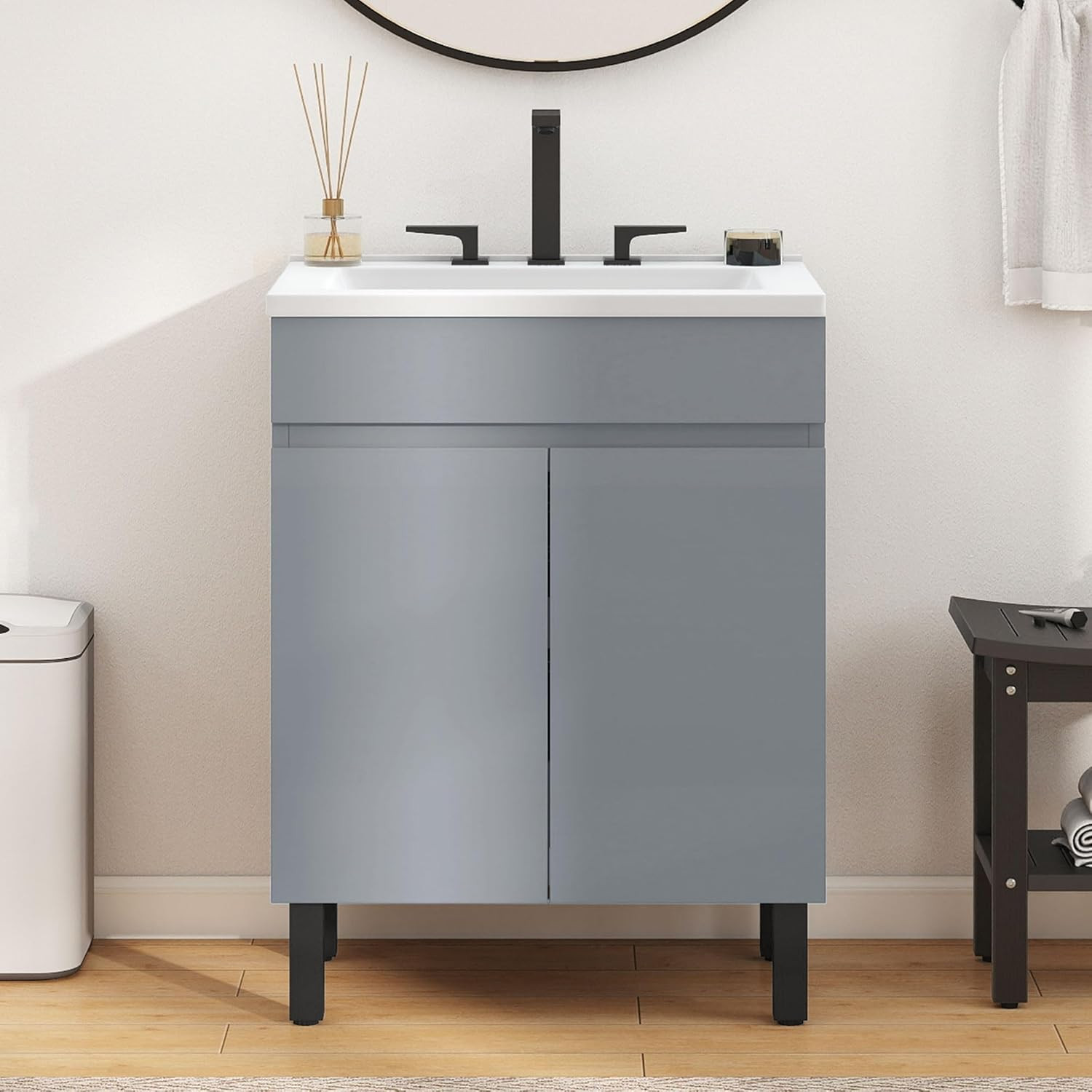 24 Inch Grey Bathroom Vanity with Undermount Sink, Small Bathroom Sink Cabinet,