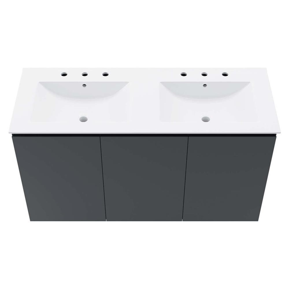 Pemberly Row 48″ Modern Wood/Ceramic Double Sink Bathroom Vanity in Gray/White