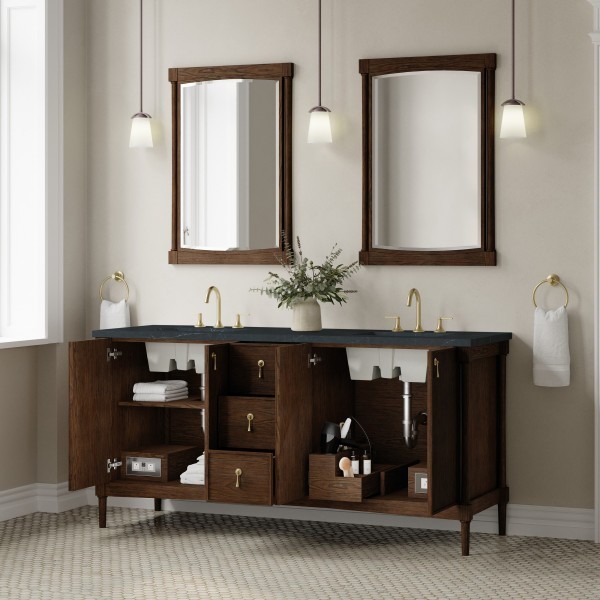 72″ James Martin Kinnsden D680-V72-SBK-3CSP Double Vanity Cabinet Charcoal Top