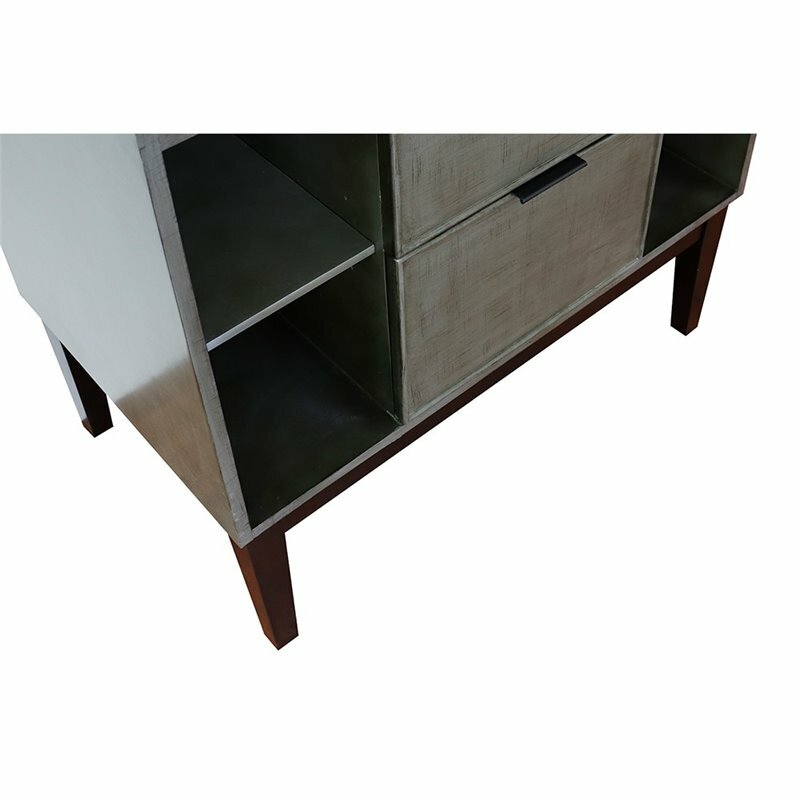 Scandi Solid Wood Oval Sink Vanity with White Carrara Top in Linen Gray