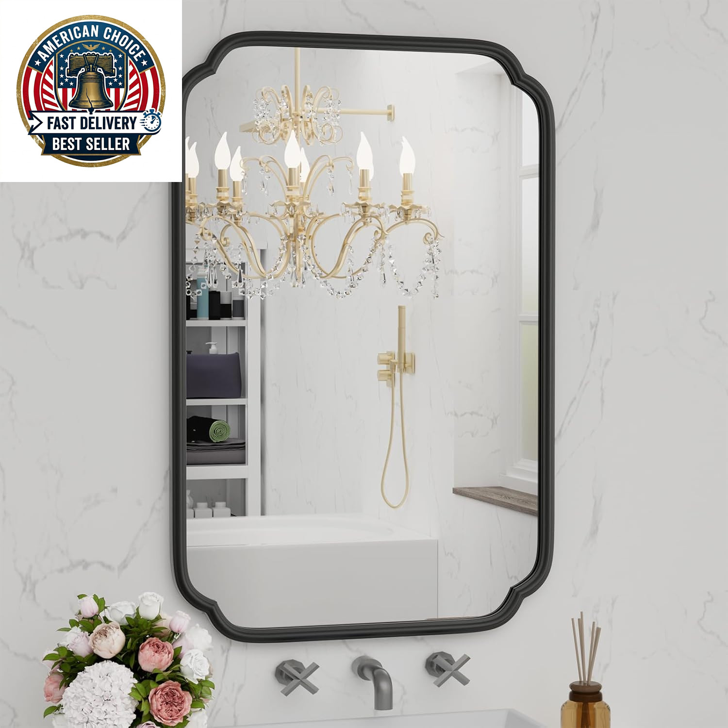 Black Bathroom Vanity Mirrors for over Sink 24″ X 36″ Modern Rounded Corner Rect