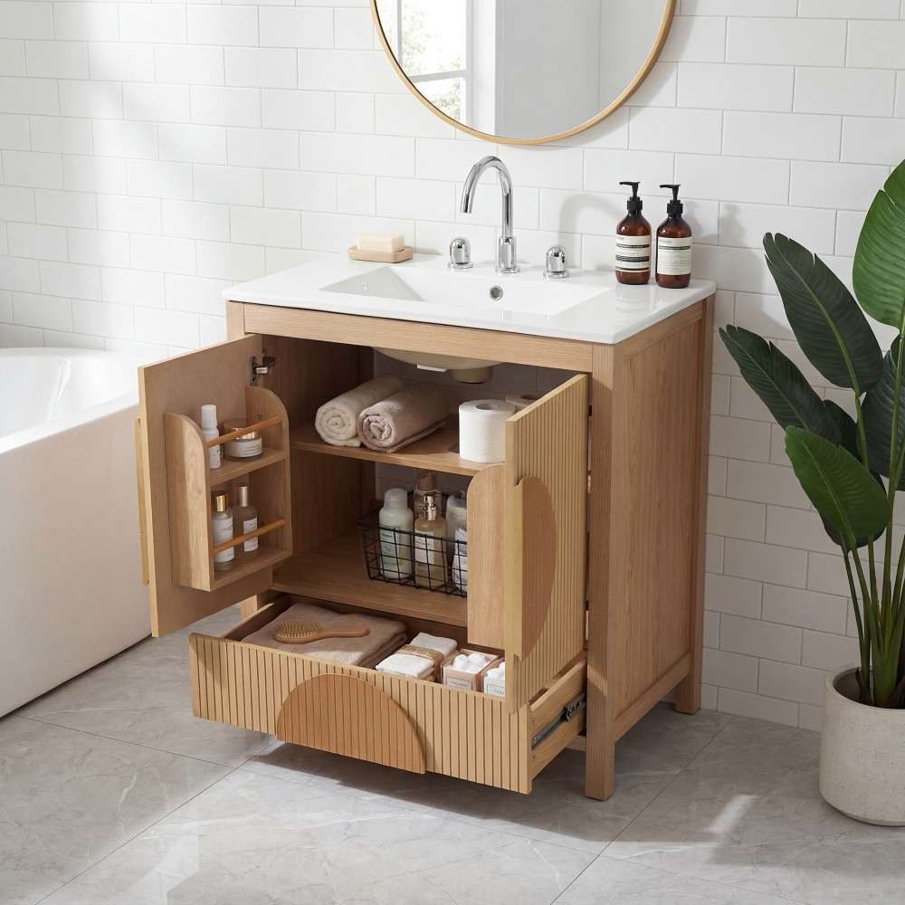 30″ Bathroom Vanity with Sink & Soft-Close Door – Wood/MDF Cabinet