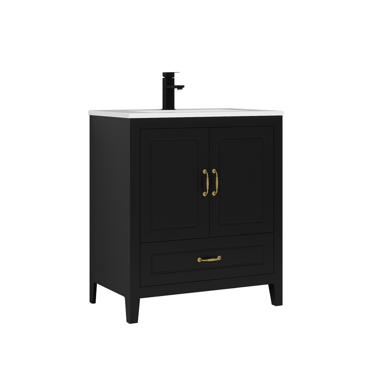30″ Bathroom Vanity with Ceramic Sink Soft-Close 2 Doors 1 Drawer Faucet Modern