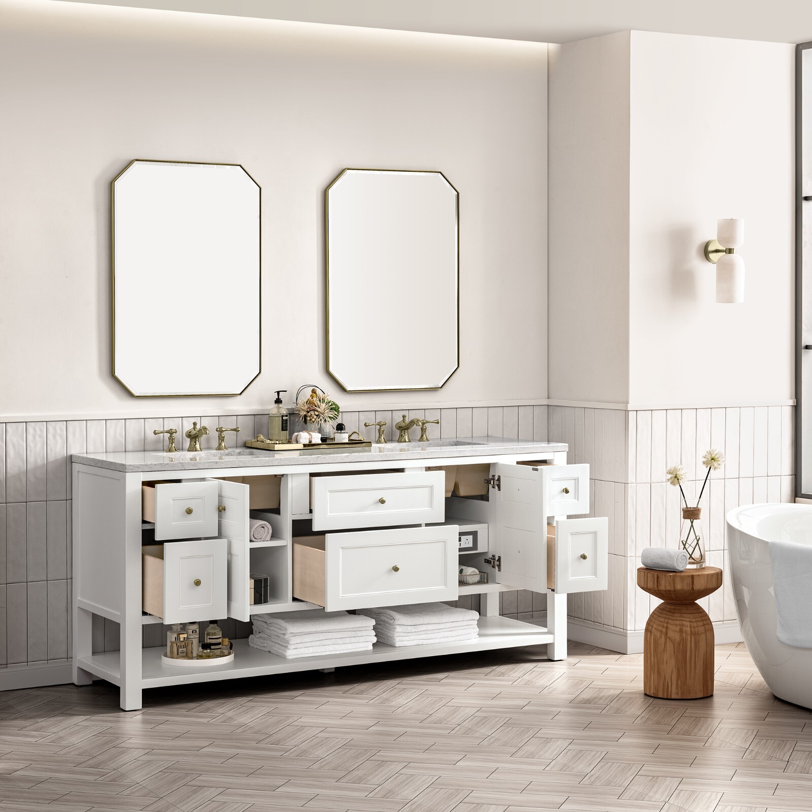 72in James Martin Breckenridge 330-V72-BW Double Vanity Base Only, Bright White