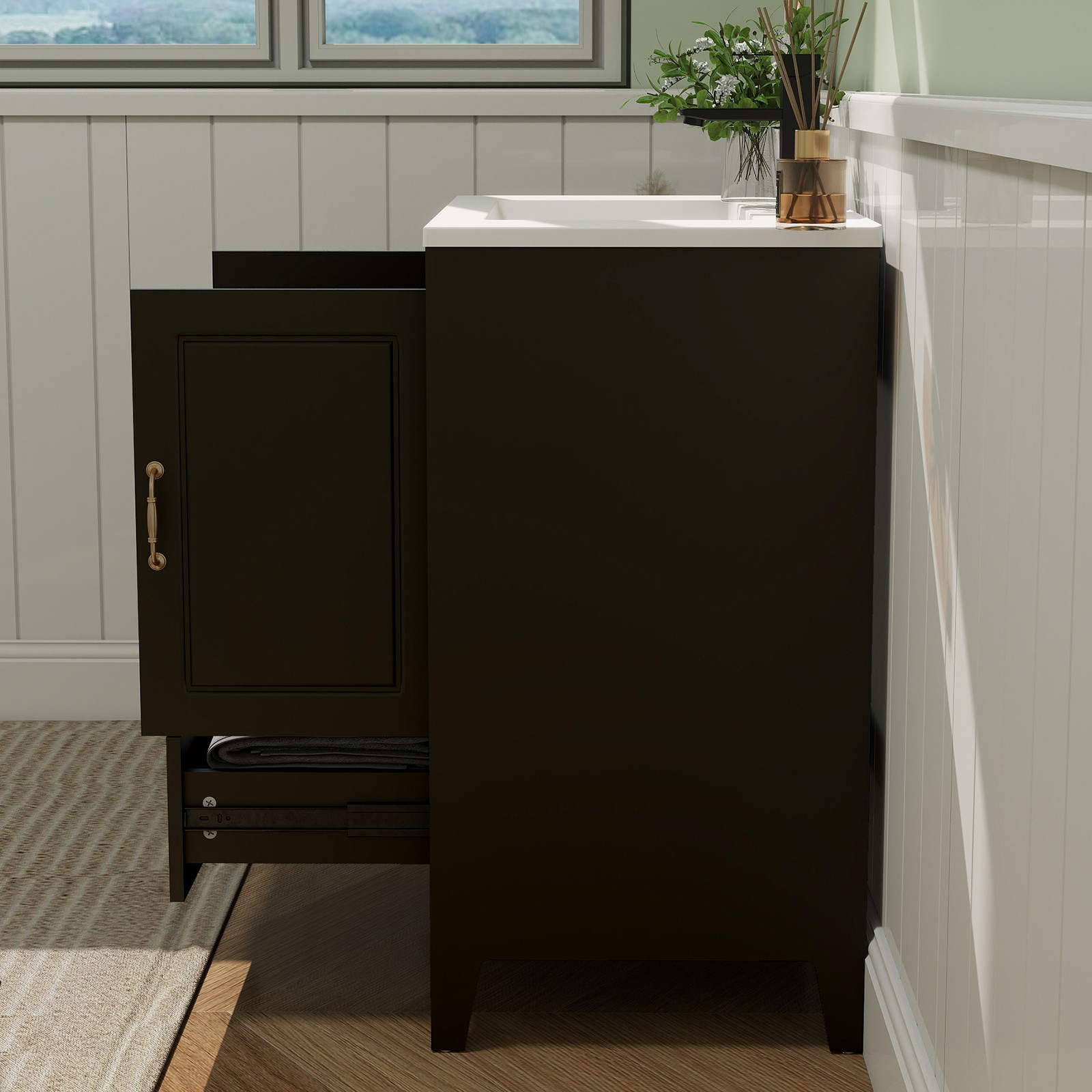30″ Bathroom Vanity with Ceramic Sink Soft-Close 2 Doors 1 Drawer Faucet Modern